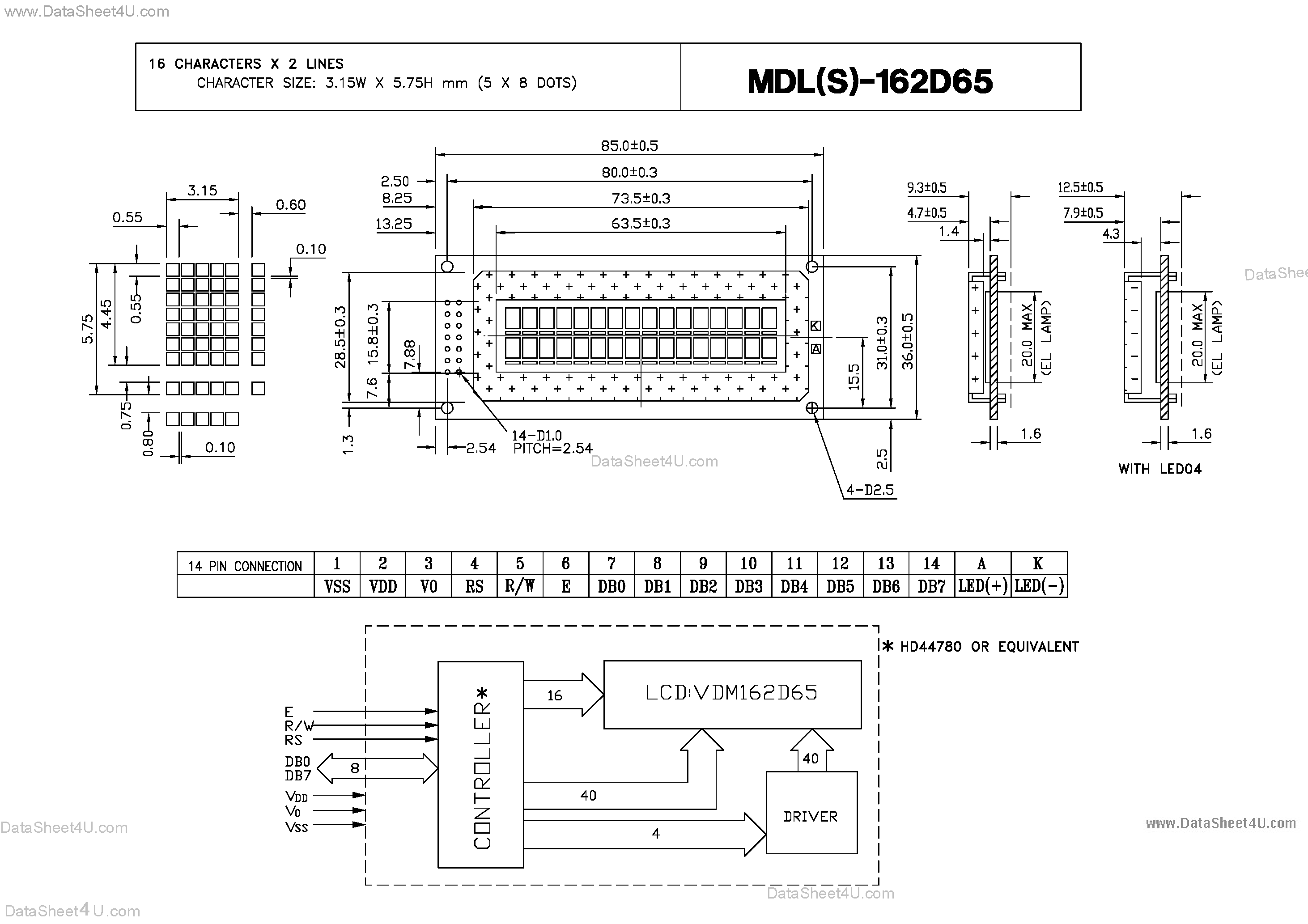 Datasheet MDL-162D65 - Characters X Lines = 16 X 2 page 1