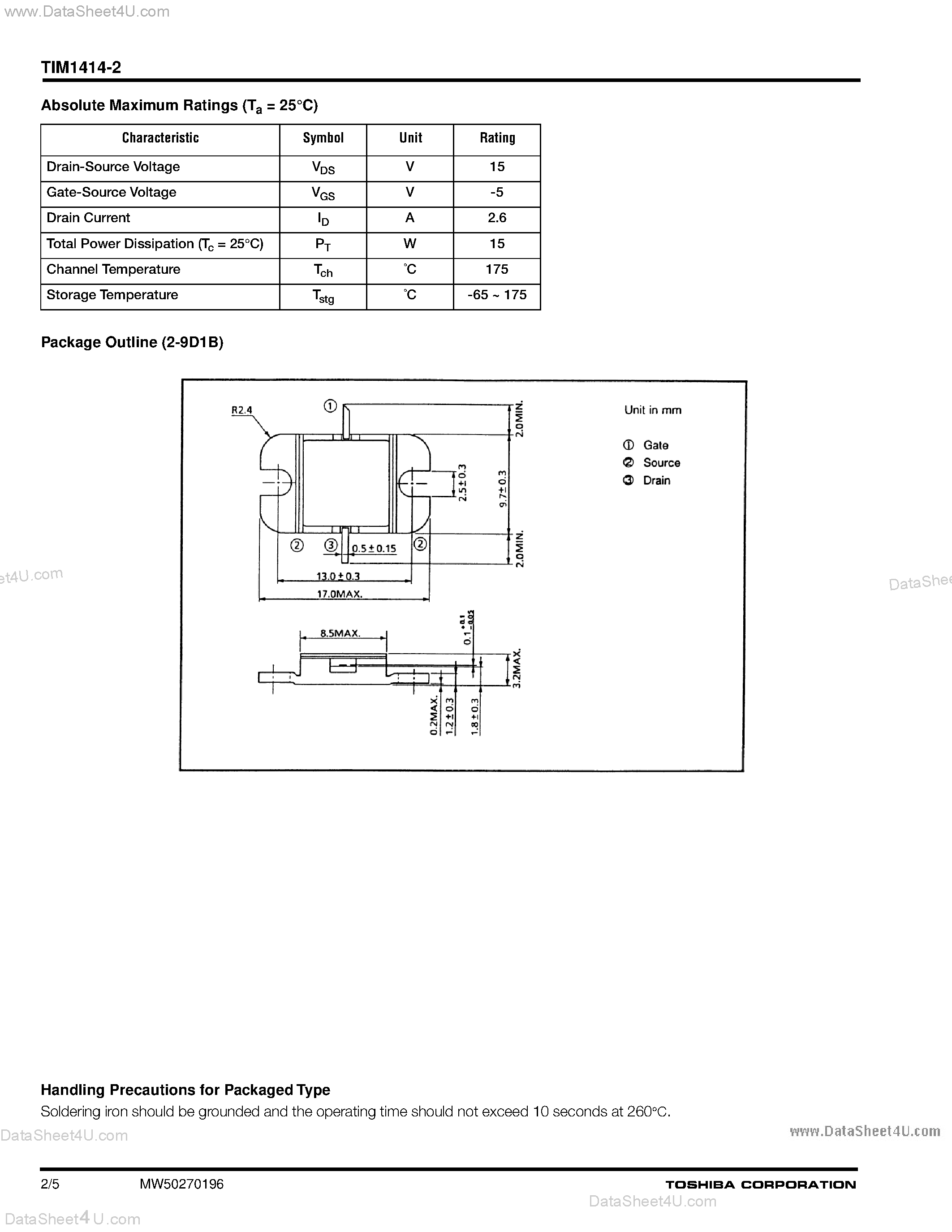 Datasheet TIM1414-2 - Microwave Power GaAs FET page 2