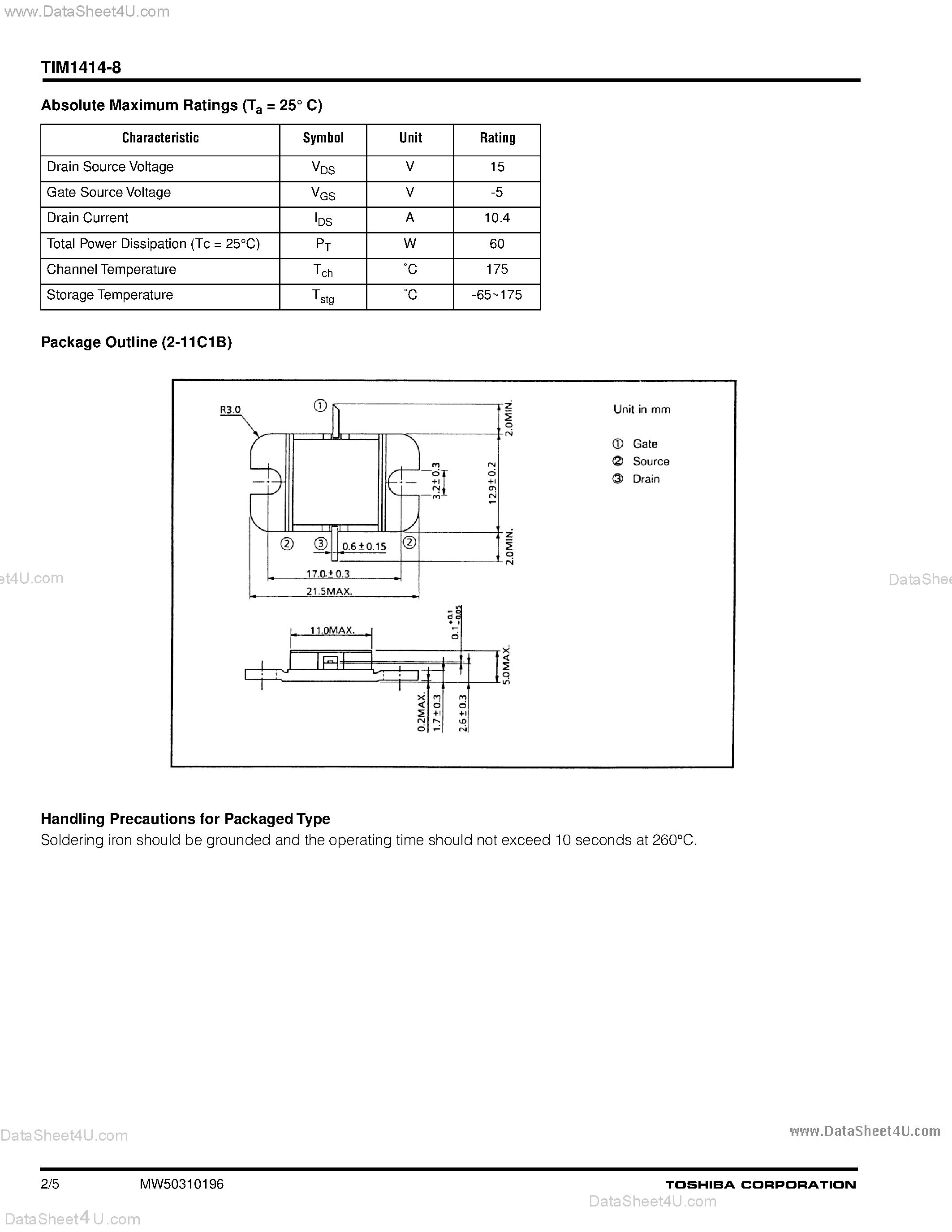 Datasheet TIM1414-8 - Microwave Power GaAs FET page 2