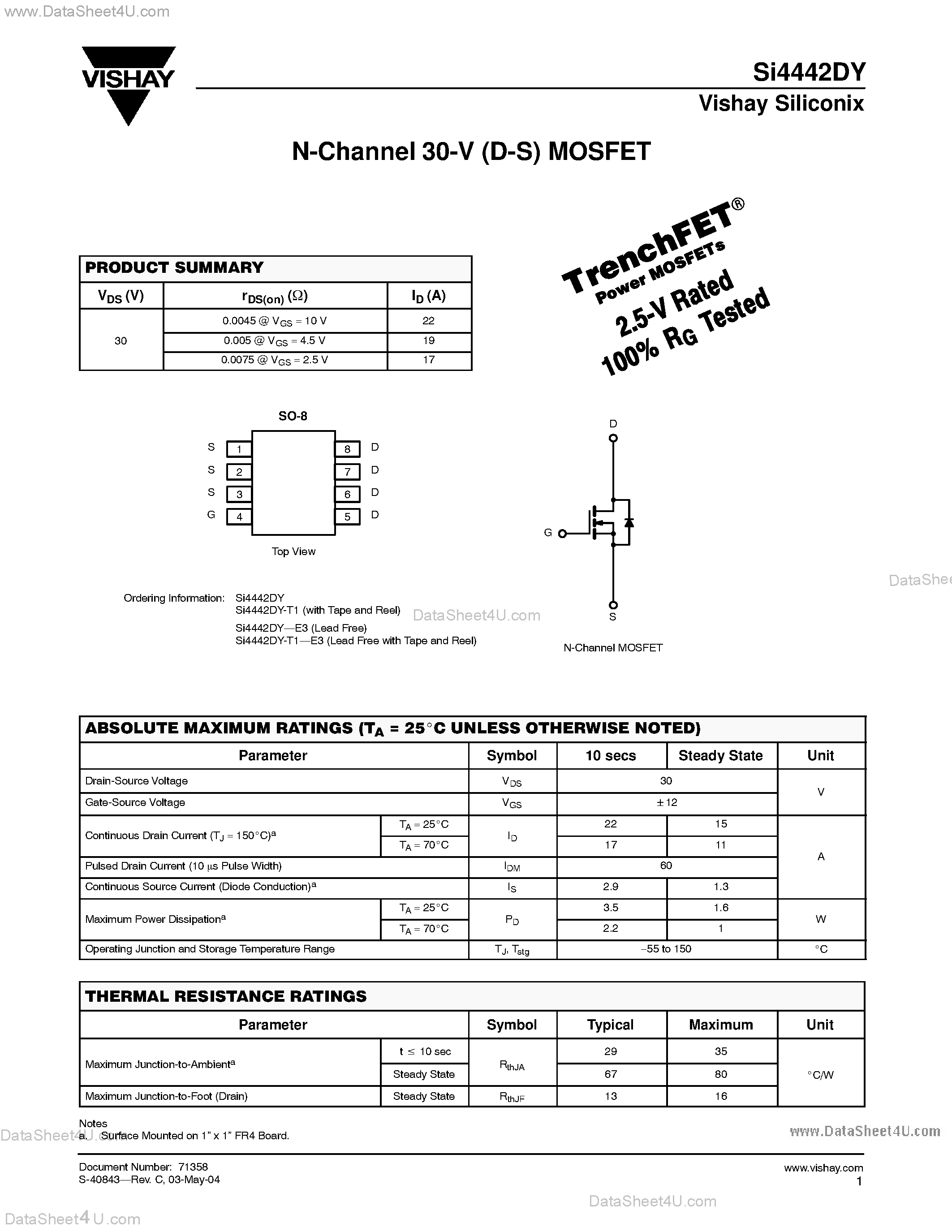 Даташит SI4442DY - N-Channel 30-V MOSFET страница 1
