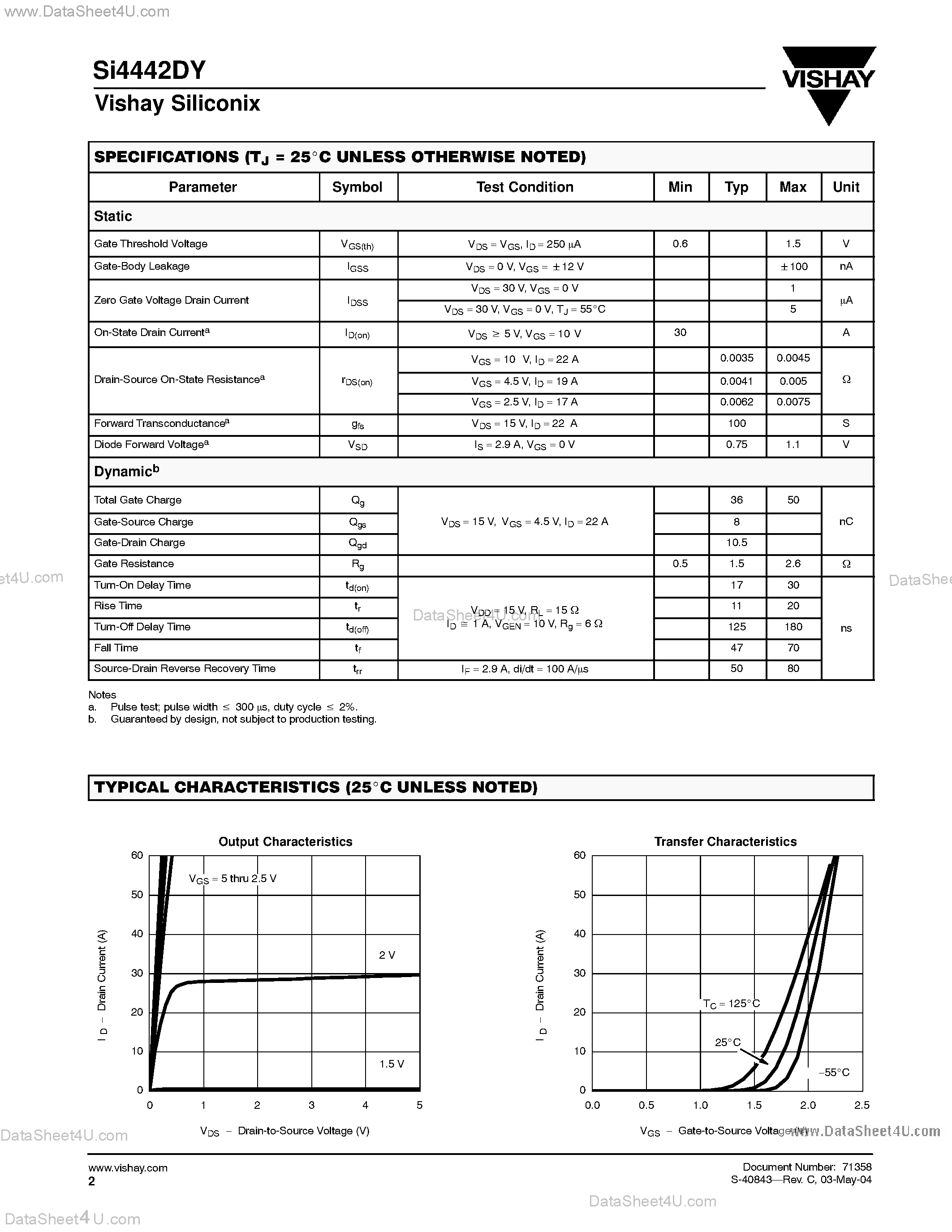 Даташит SI4442DY - N-Channel 30-V MOSFET страница 2