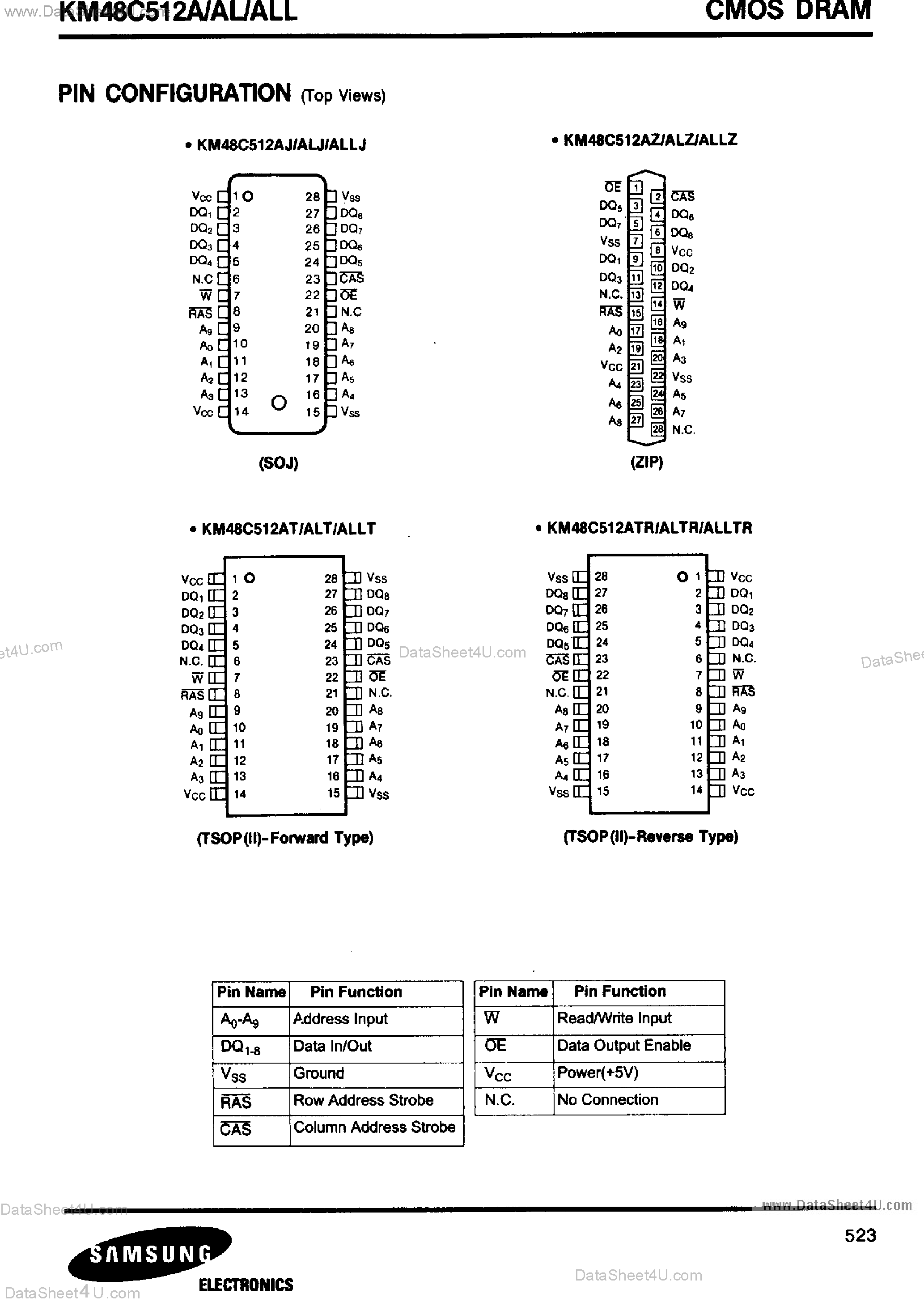 Даташит KM48C512A - 512K x 8-Bit CMOS DRAM страница 2