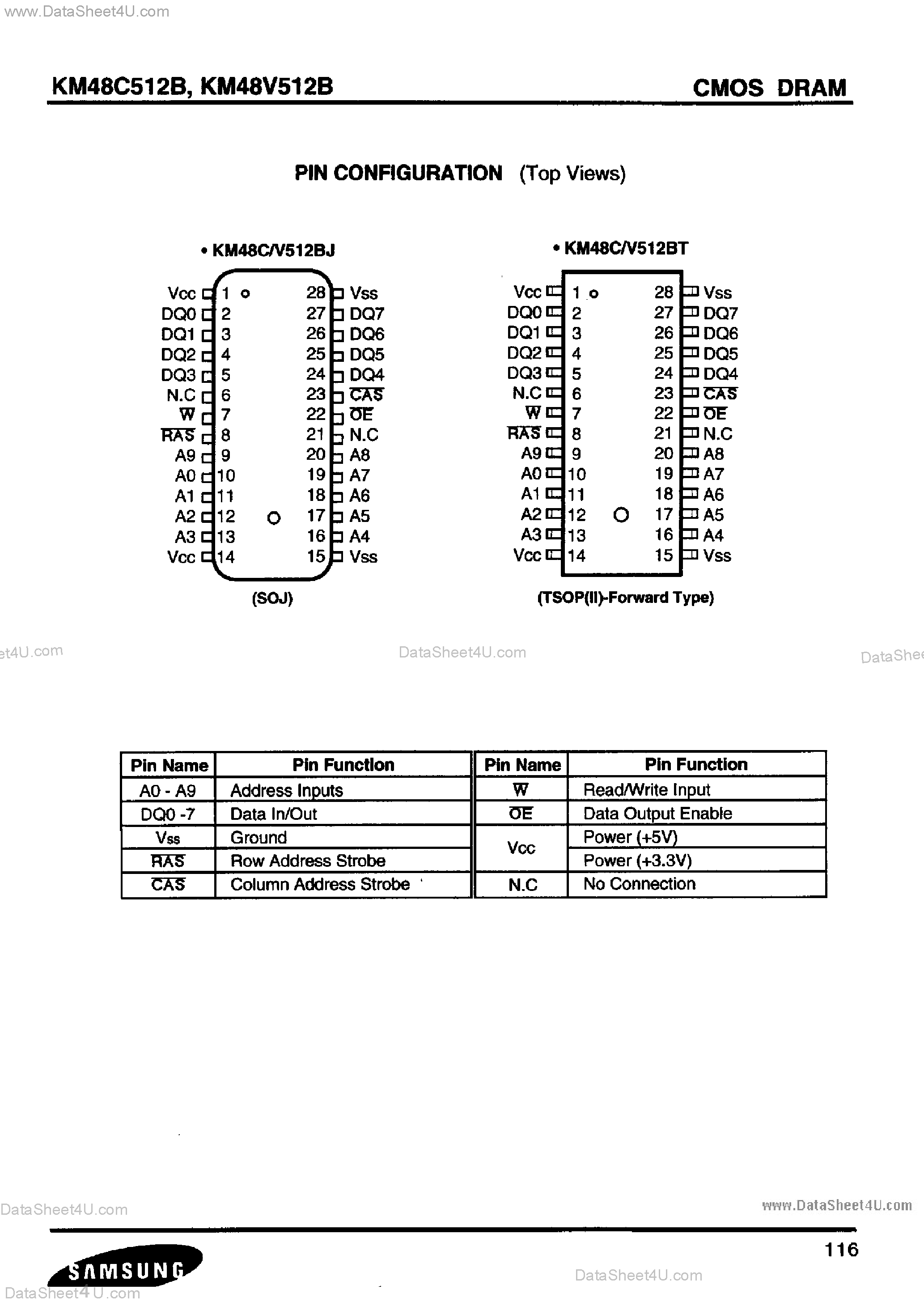 Даташит на микросхему KM48V512B страница 2 Даташит KM48V512B - 512K x 8-Bit CMOS DRAM страница 2