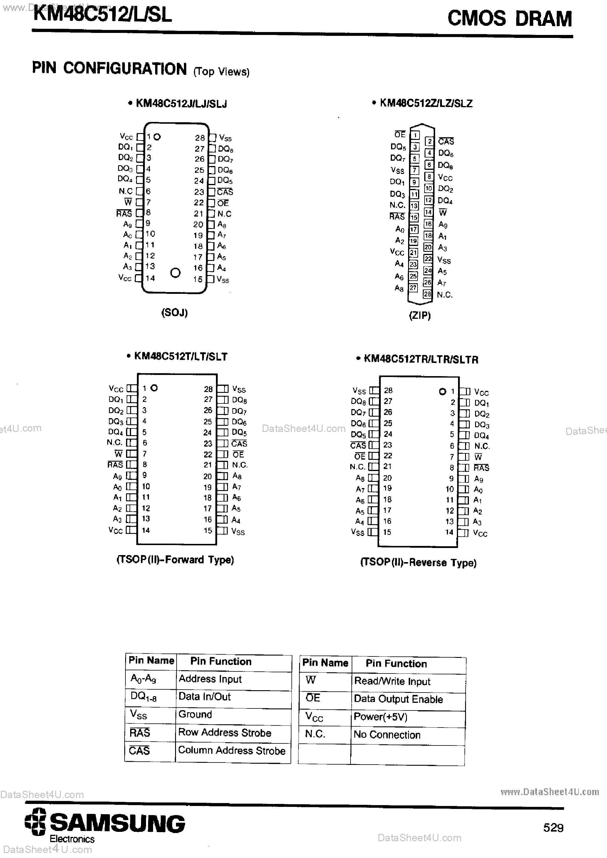 Даташит на микросхему KM48C512 страница 2 Даташит KM48C512 - 512K x 8-Bit CMOS DRAM страница 2