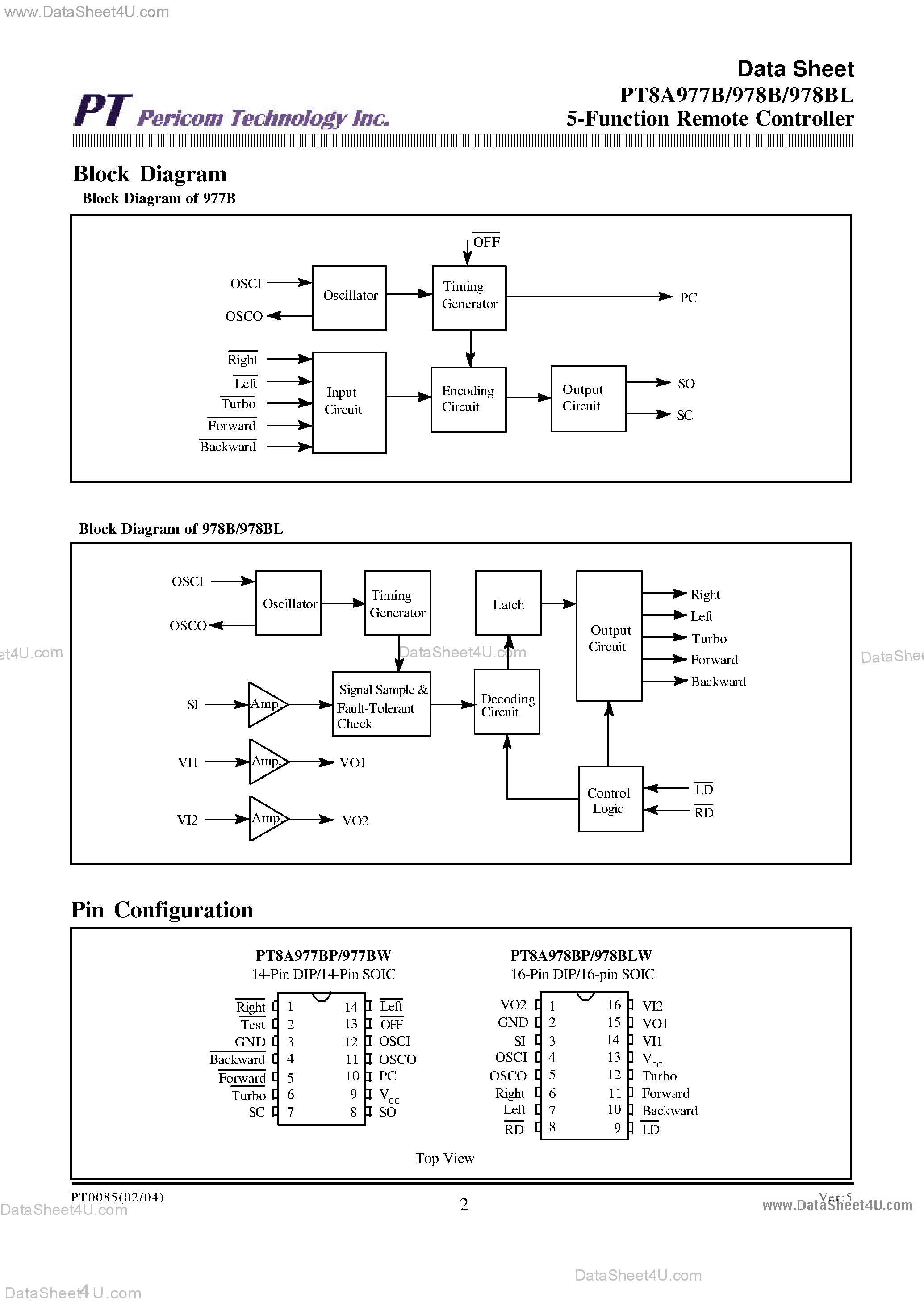 Datasheet PT8A977B - (PT8A977B / PT8A978B) 5-Function Remote Controller for 1V Micro Cars page 2