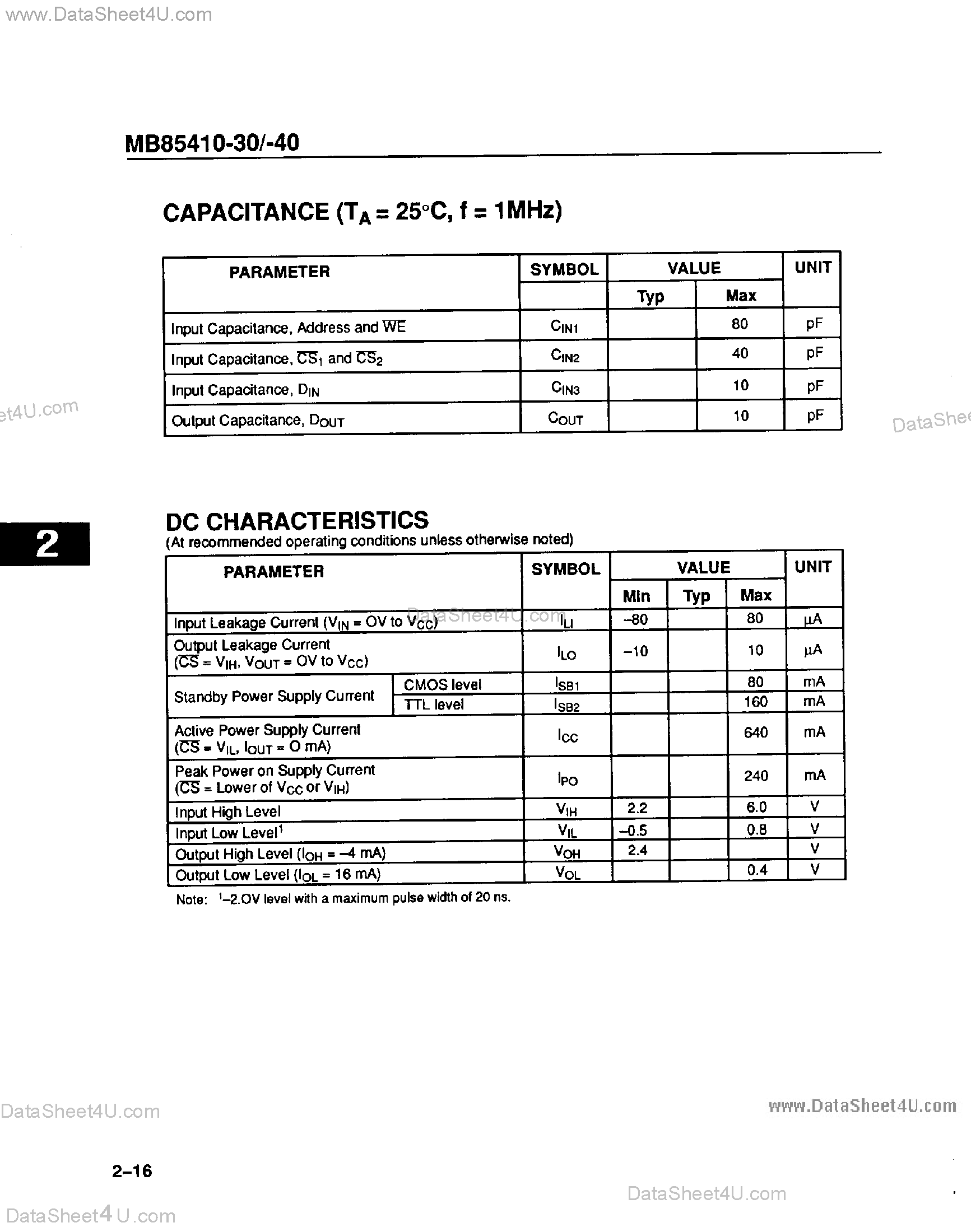 Datasheet MB85410 - 65536 Words x 8-Bit page 2