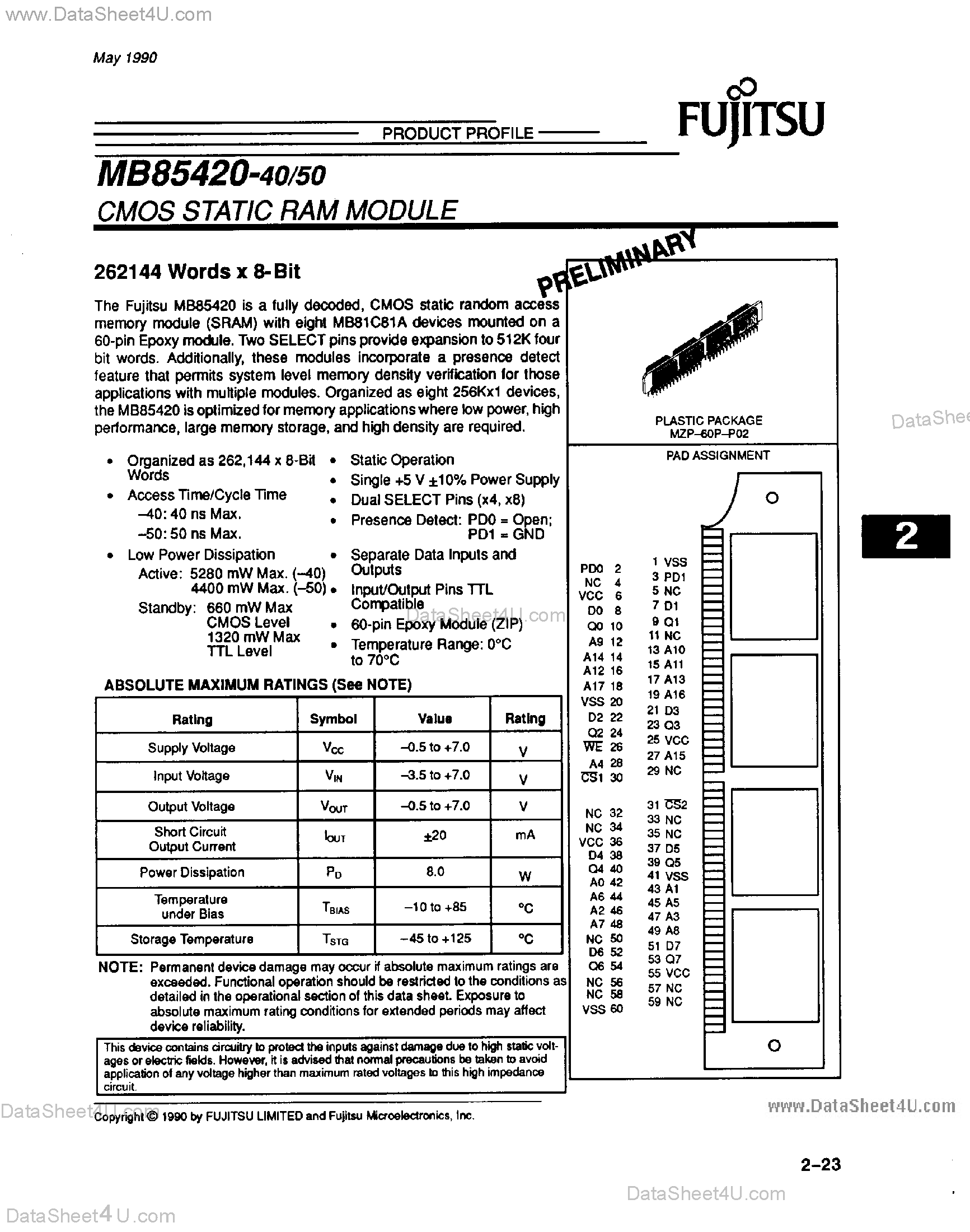 Datasheet MB85420 page 1 Datasheet MB85420 - 262144 Words x 8-Bit page 1