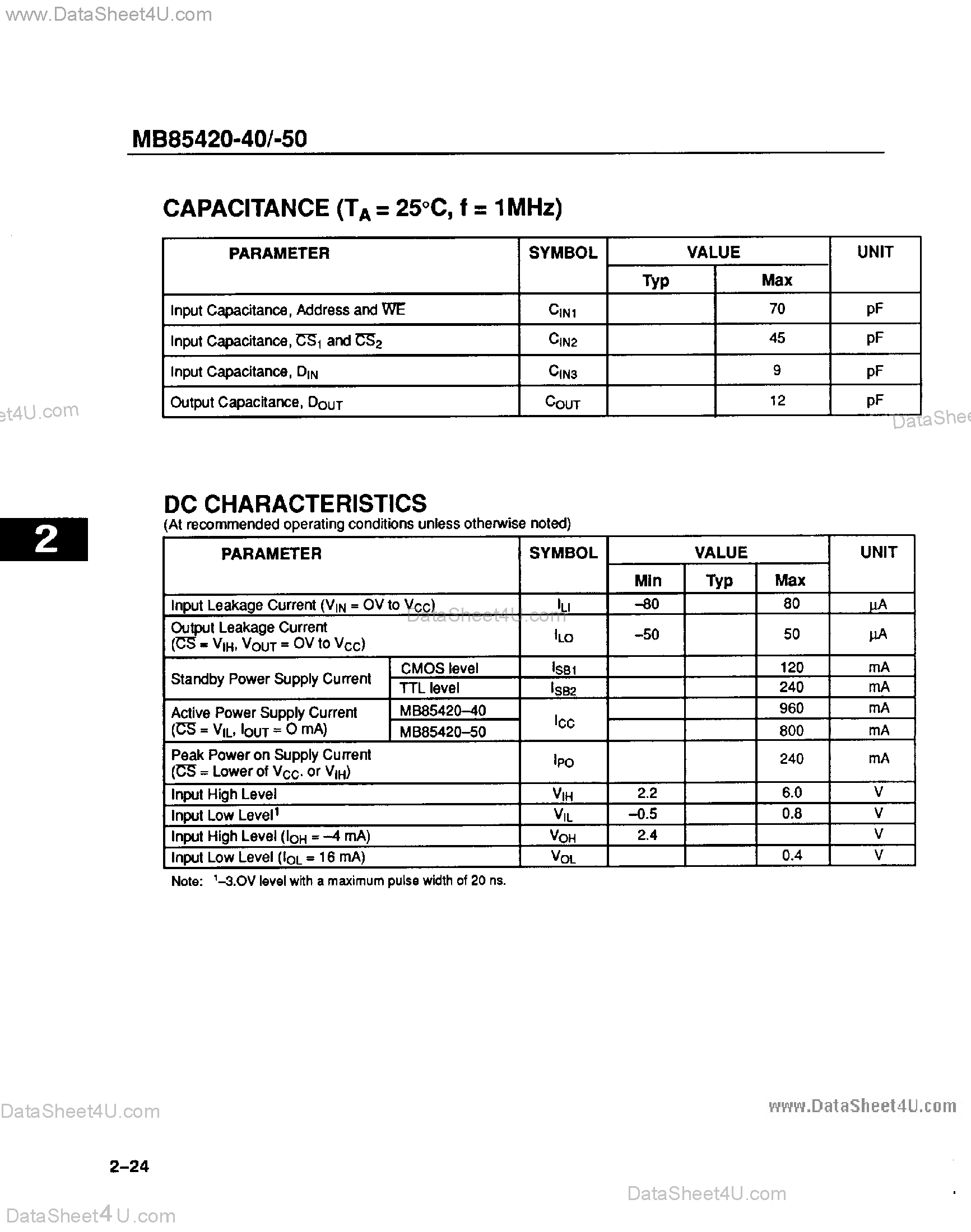 Datasheet MB85420 page 2 Datasheet MB85420 - 262144 Words x 8-Bit page 2