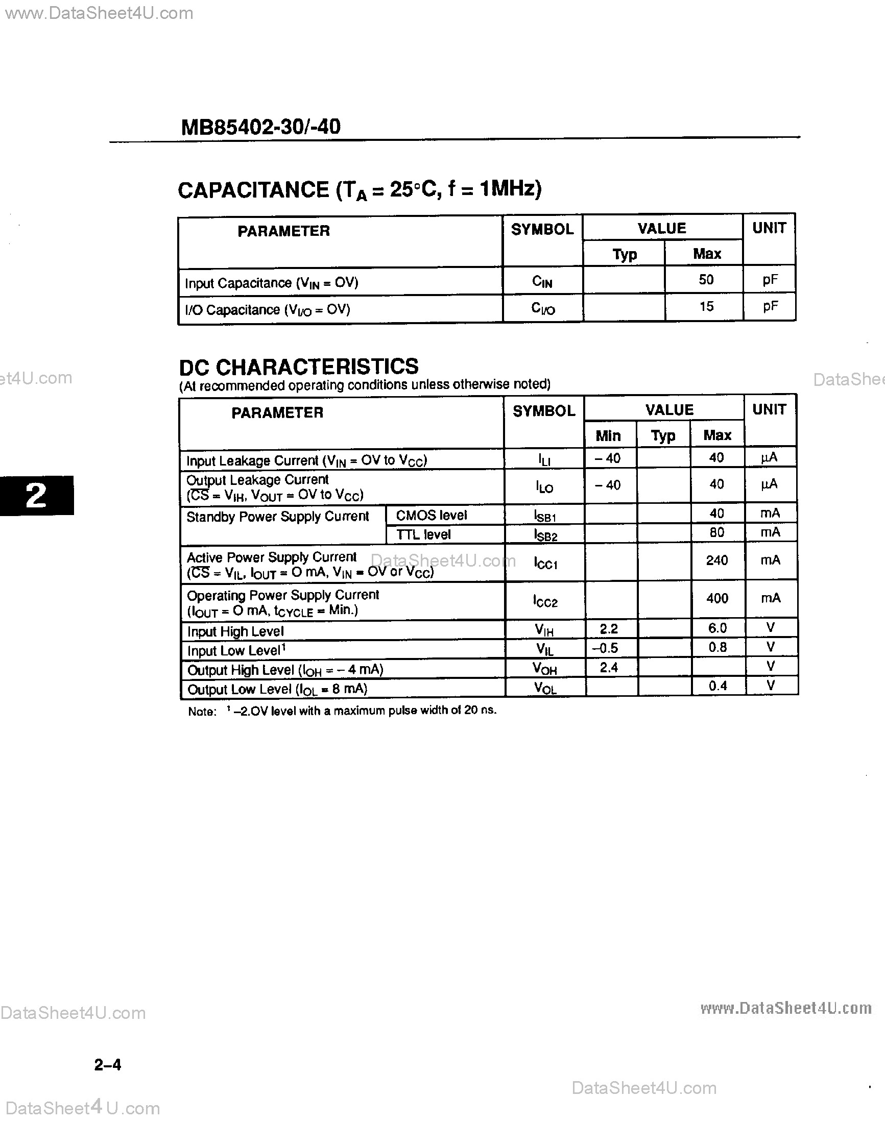 Datasheet MB85402 - 16384 Words x 16-Bit page 2
