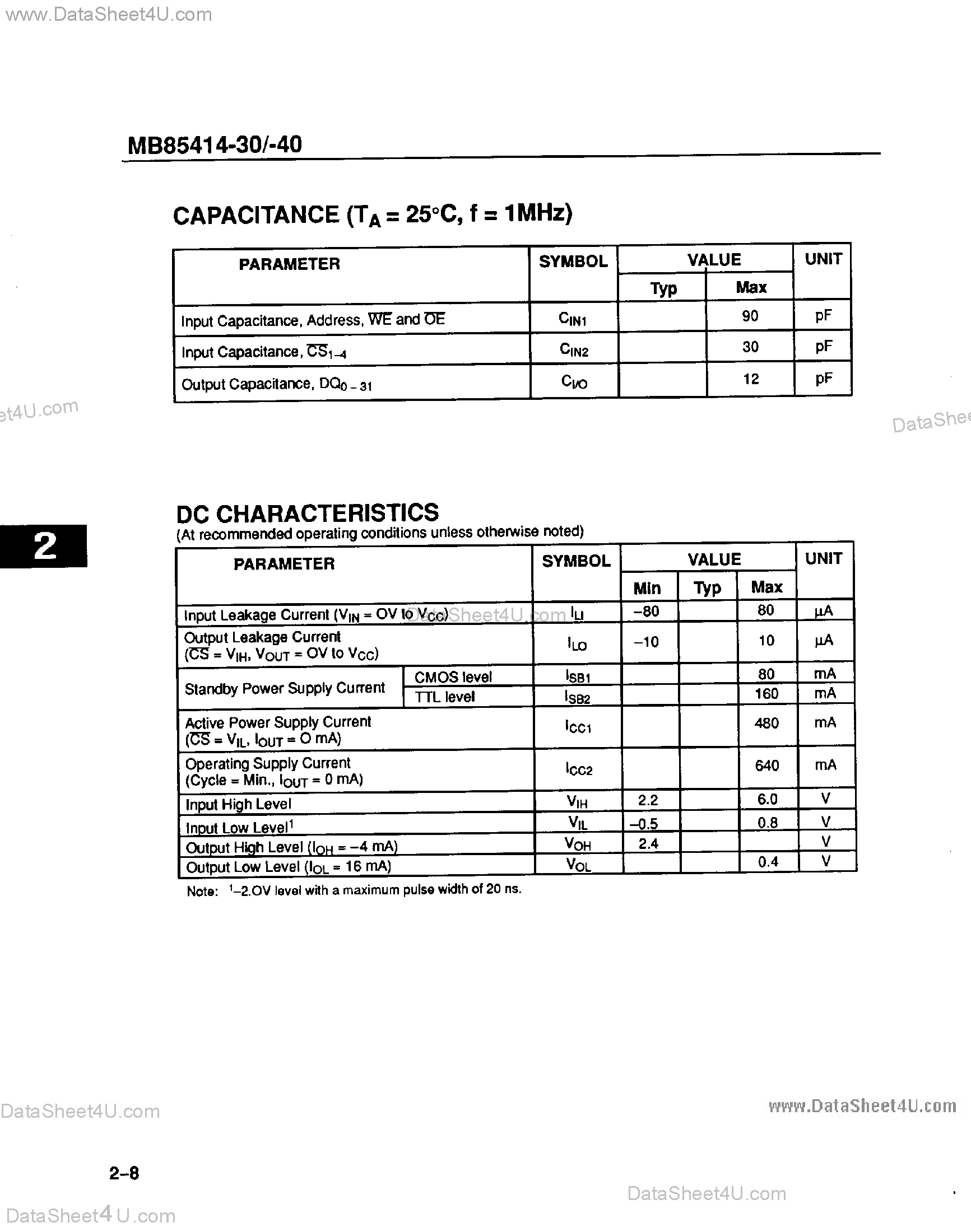 Datasheet MB85414 page 2 Datasheet MB85414 - 16384 Words x 32-Bit page 2
