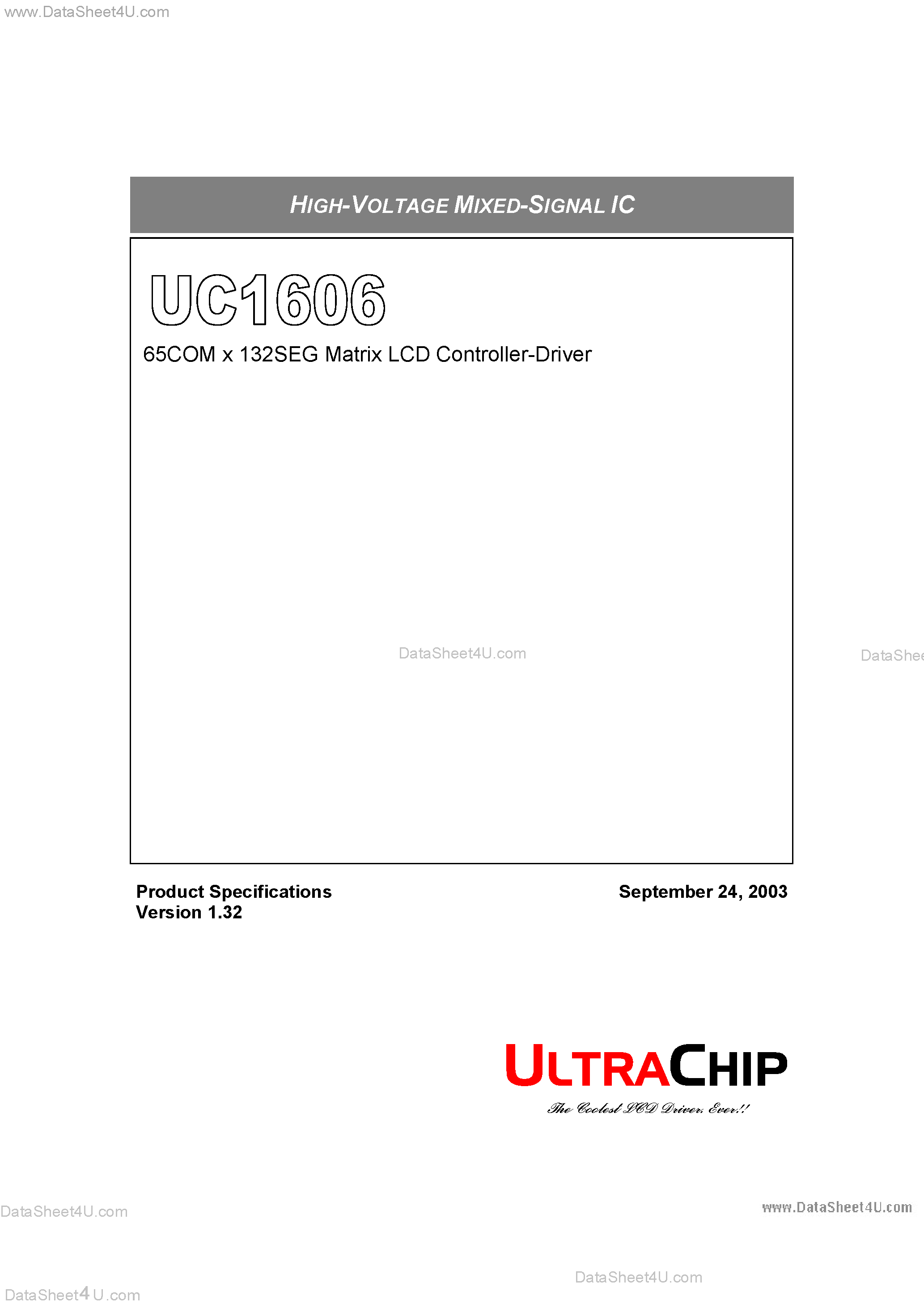 Даташит UC1606 - 65COM x 132SEG Matrix LCD Controller-Driver страница 1