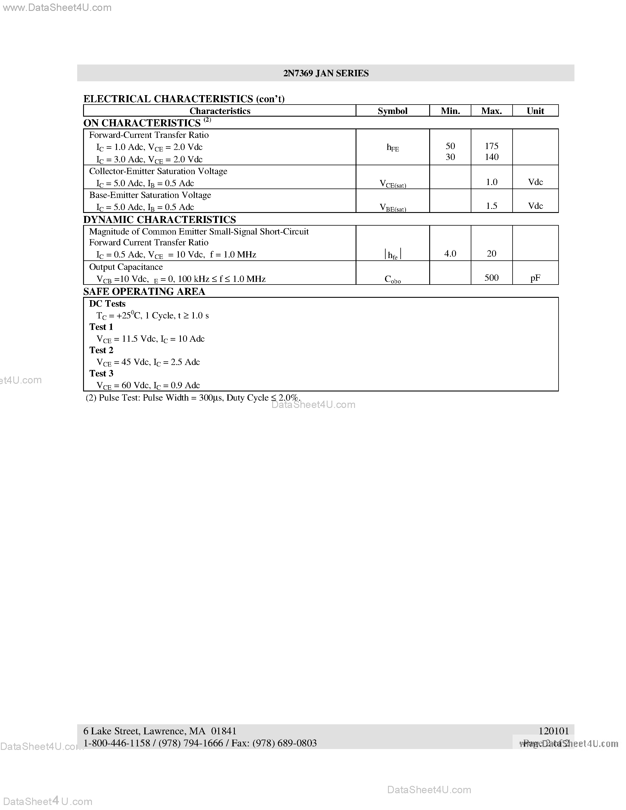 Datasheet 2N7369 - PNP HIGH POWER SILICON TRANSISTOR page 2