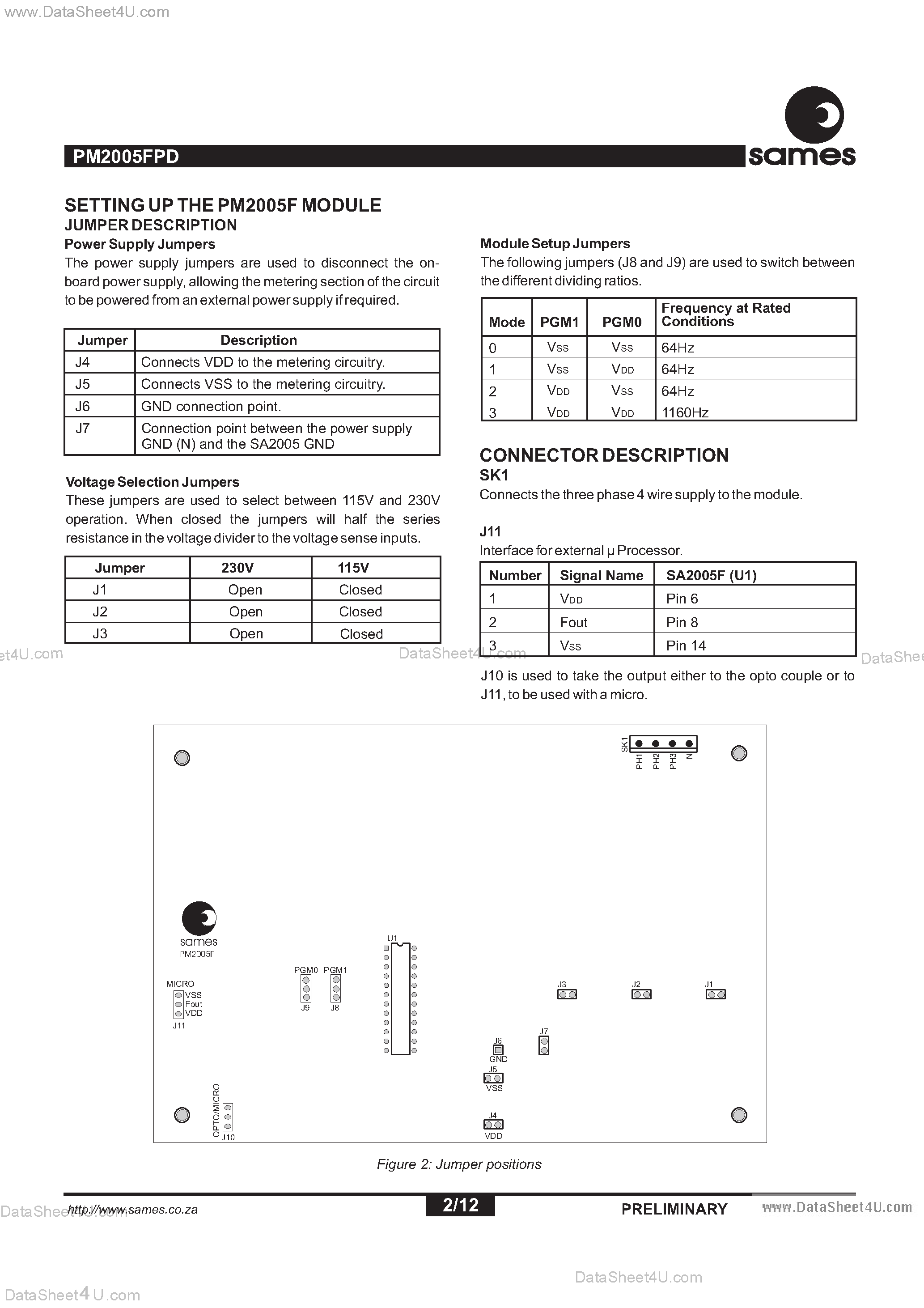 Datasheet PM2005FPD - Evaluation Module For The SA2005FPA Metering IC page 2
