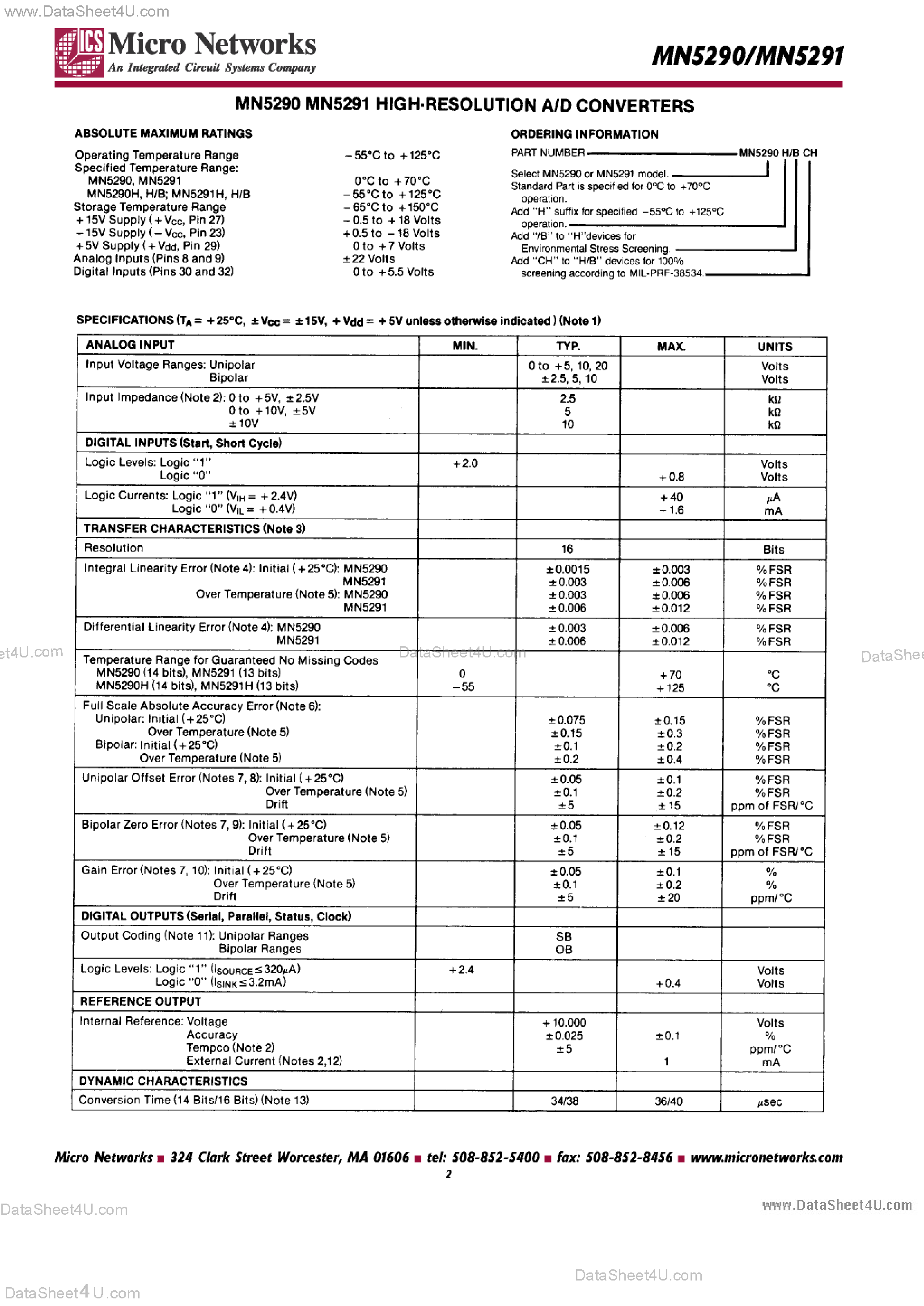 Даташит MN5290 - (MN5290 / MN5291) High-resolution A/D Converters страница 2