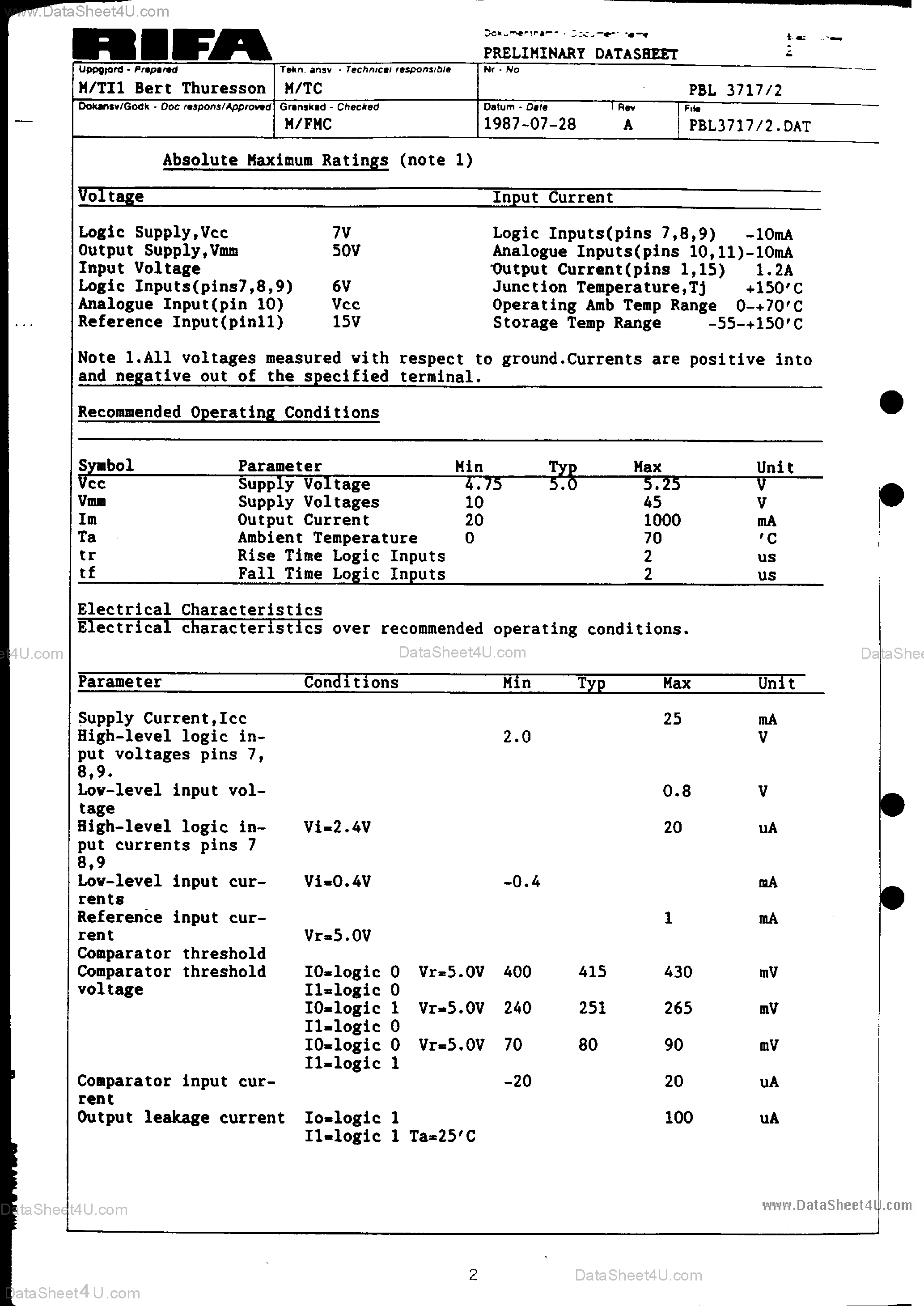 Datasheet PBL3717/2 - Stepper Motor Drive Circuit page 2