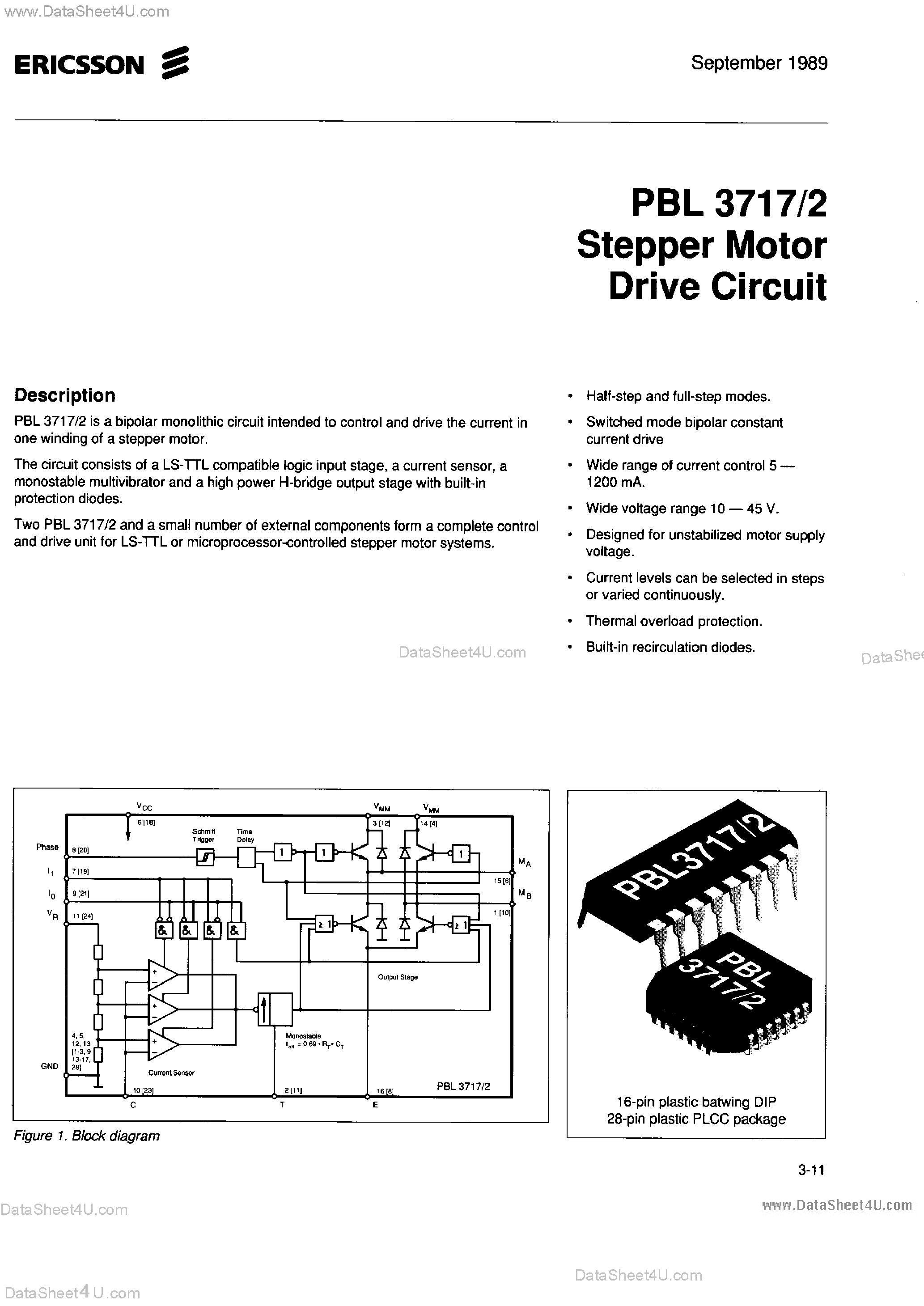 Datasheet PBL3717/2 - Stepper Motor Drive Circuit page 1