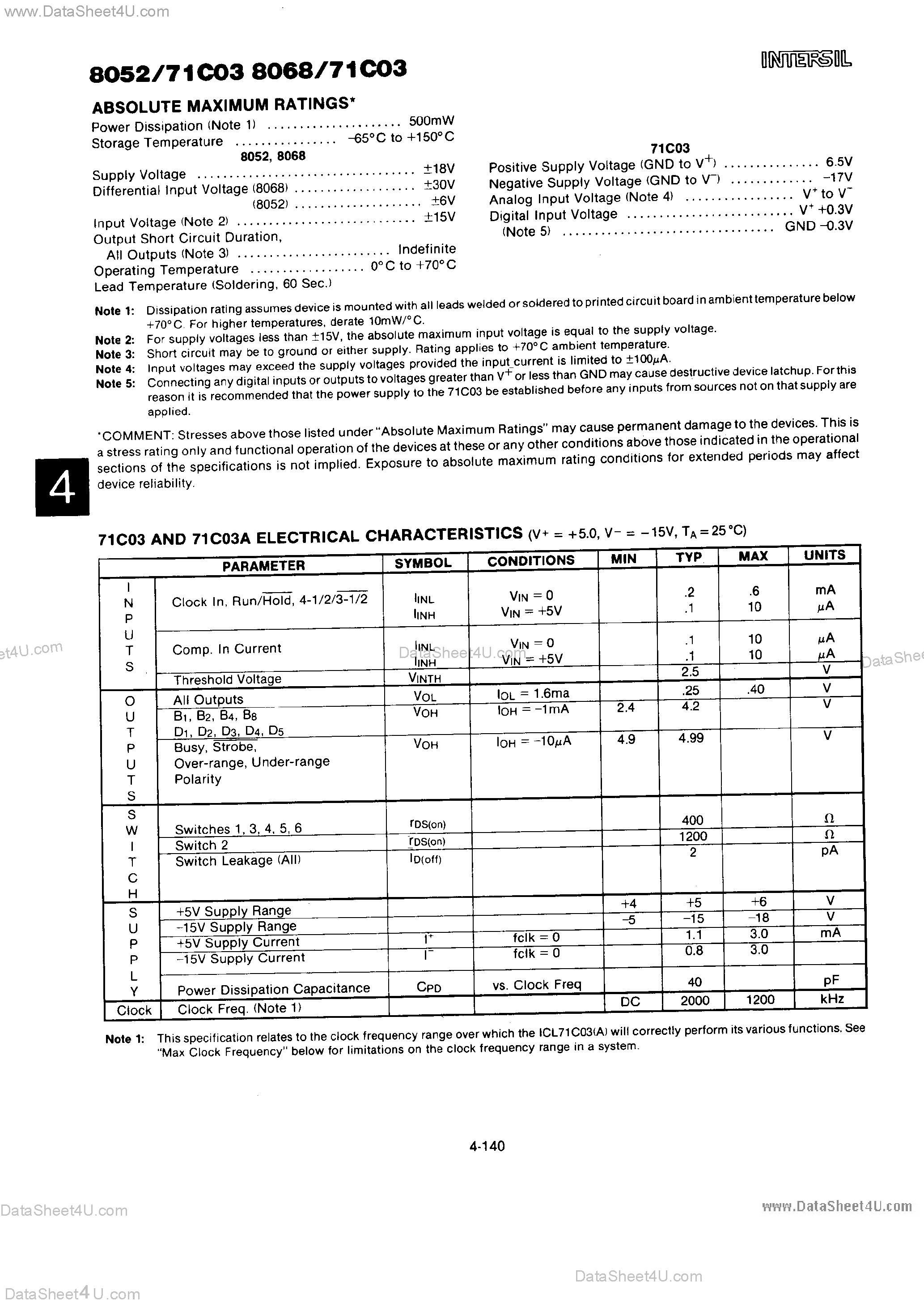 Даташит ICL7103 - (ICL7103 / ICL8052 / ICL8068) Precision 4 1/2 Digit A/D Converter страница 2