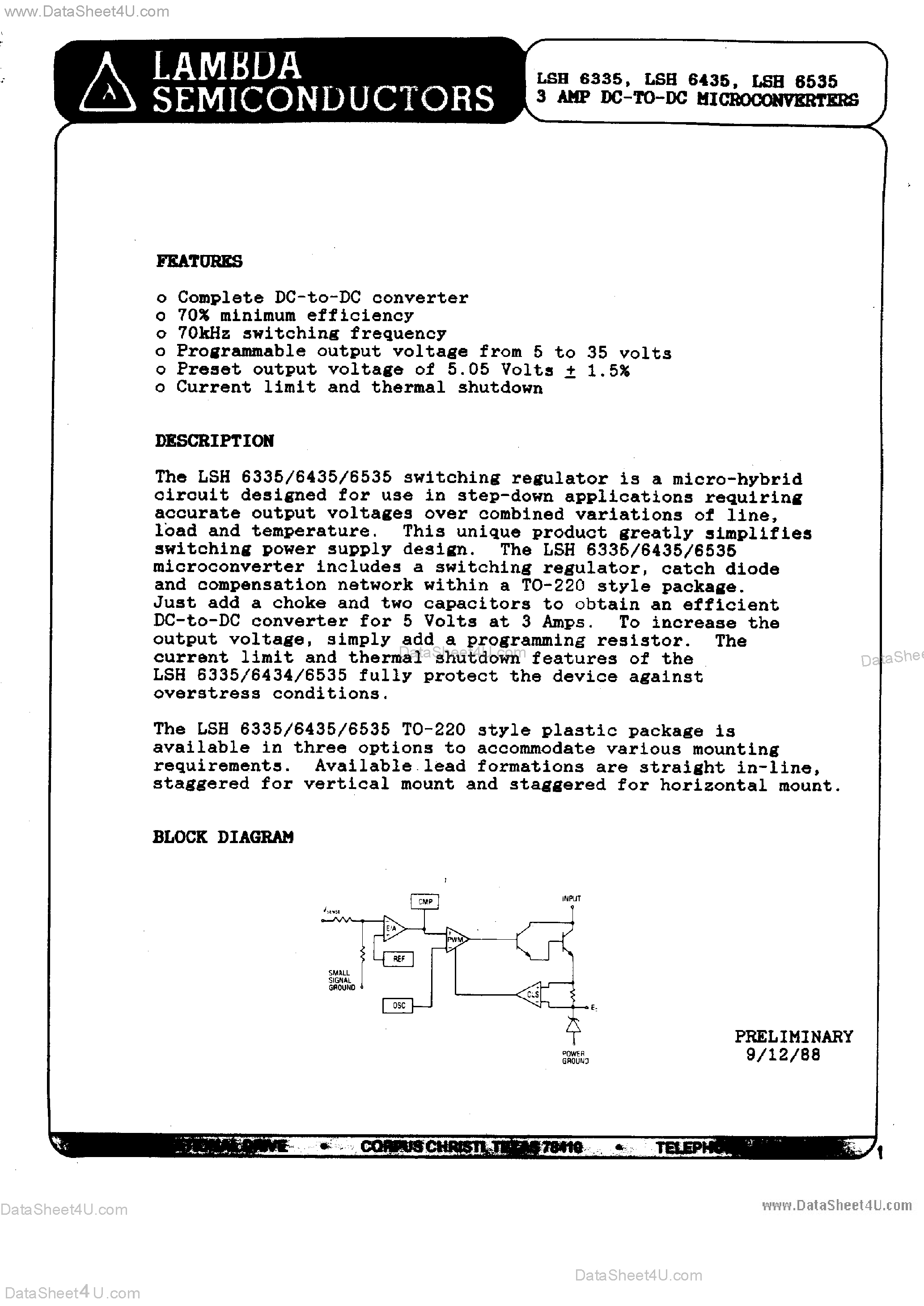 Datasheet LSH6335 - (LSH6x35) 3 Amp DC to DC Microconverters page 1