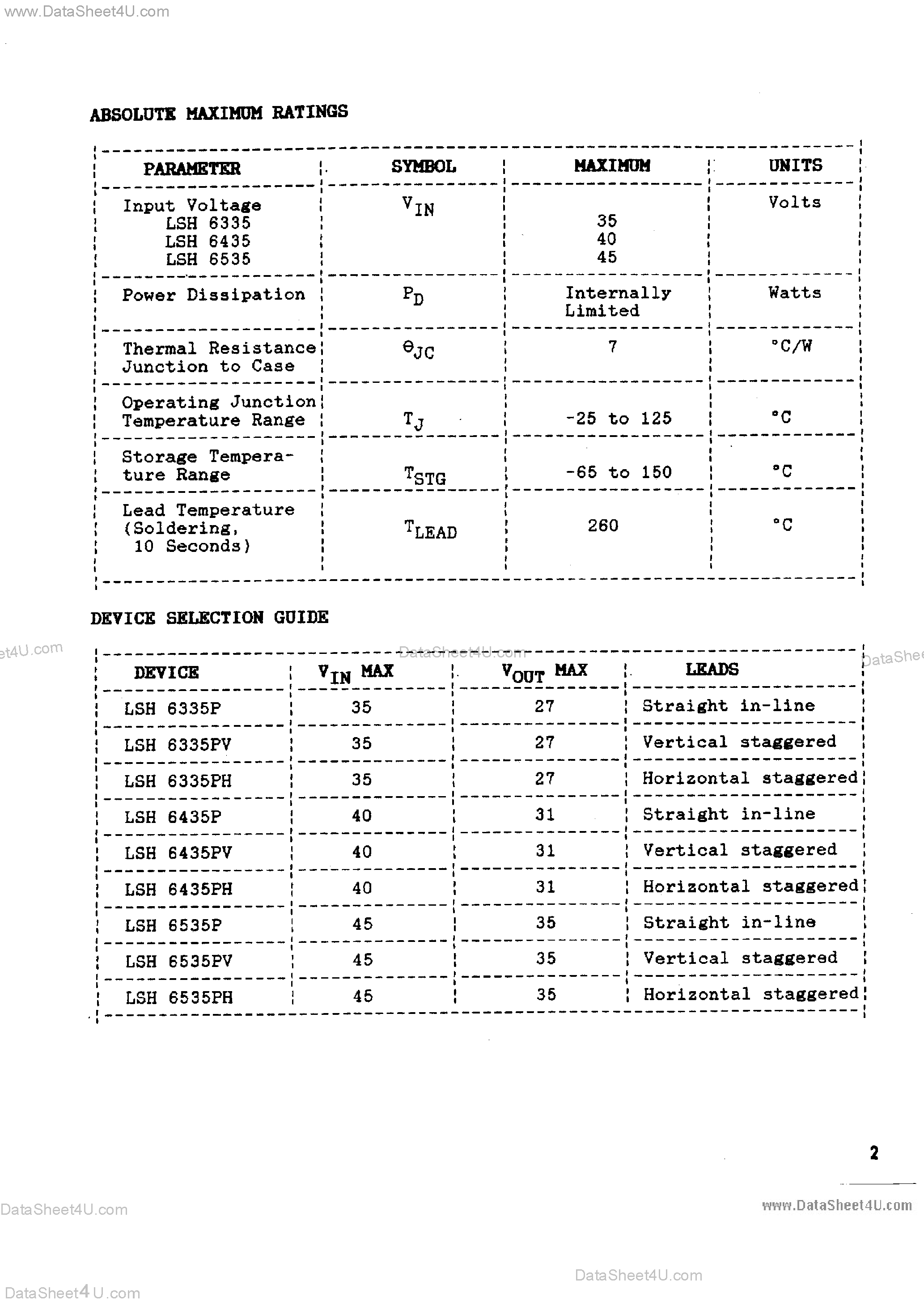 Datasheet LSH6335 - (LSH6x35) 3 Amp DC to DC Microconverters page 2
