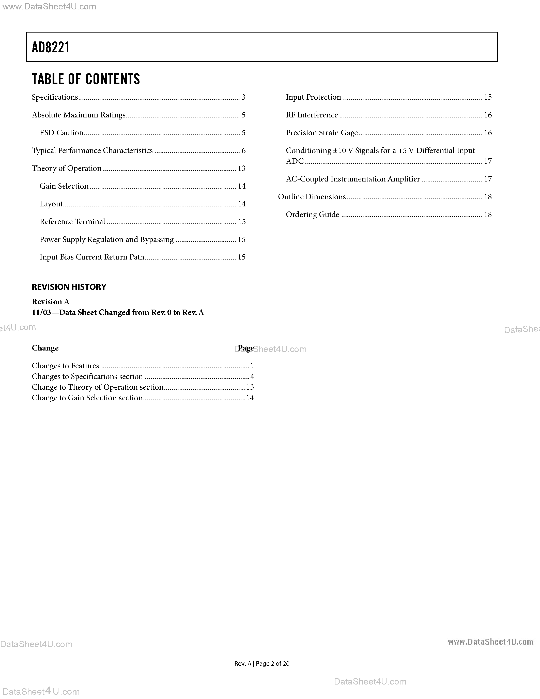 Datasheet AD8221 - Precision Instrumentation Amplifier page 2