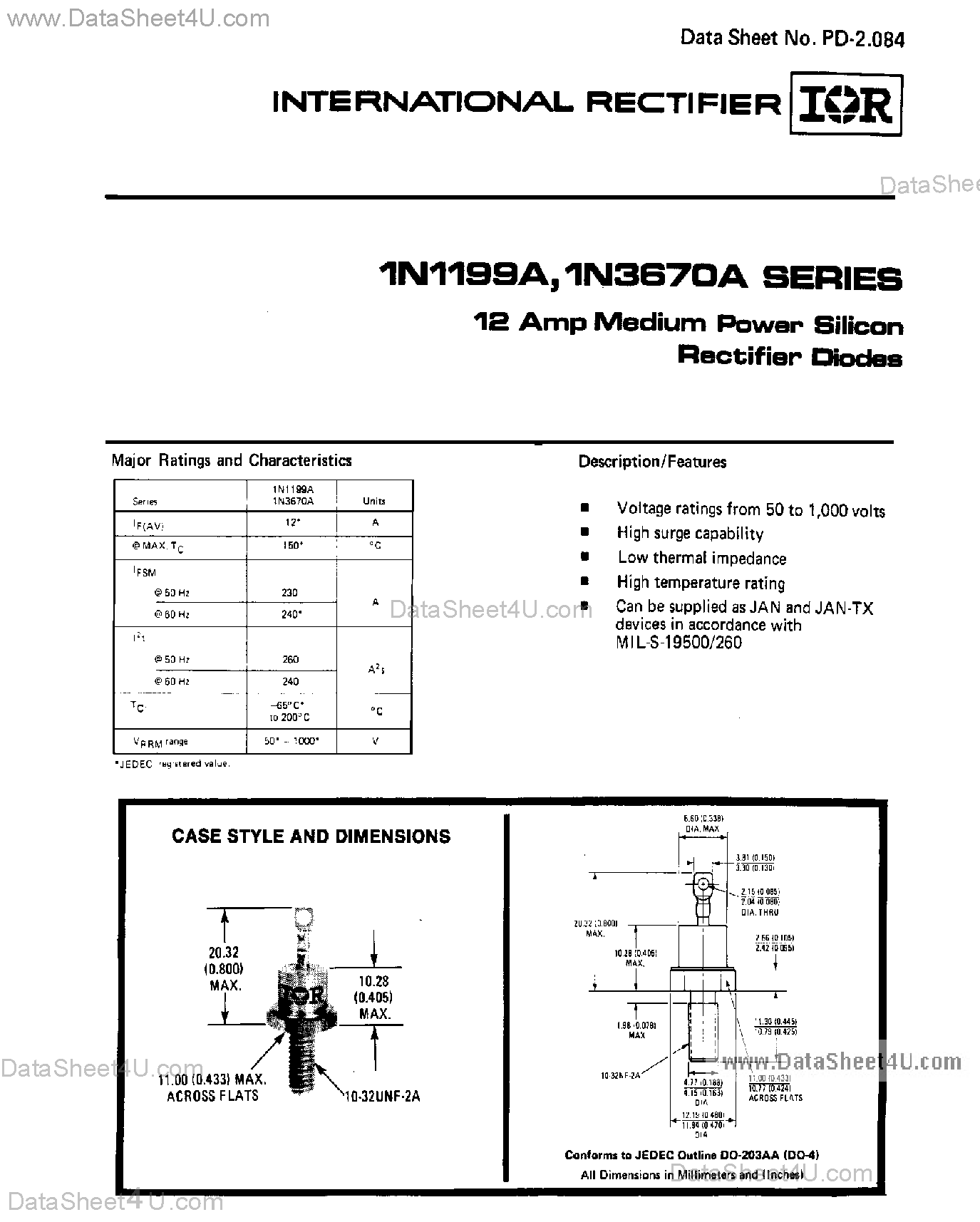 Даташит на микросхему 1N3670A страница 1 Даташит 1N3670A - (1N3670A - 1N3673A) 12 AMP MEDIUM POWER SILICON RECTIFIER DIODES страница 1
