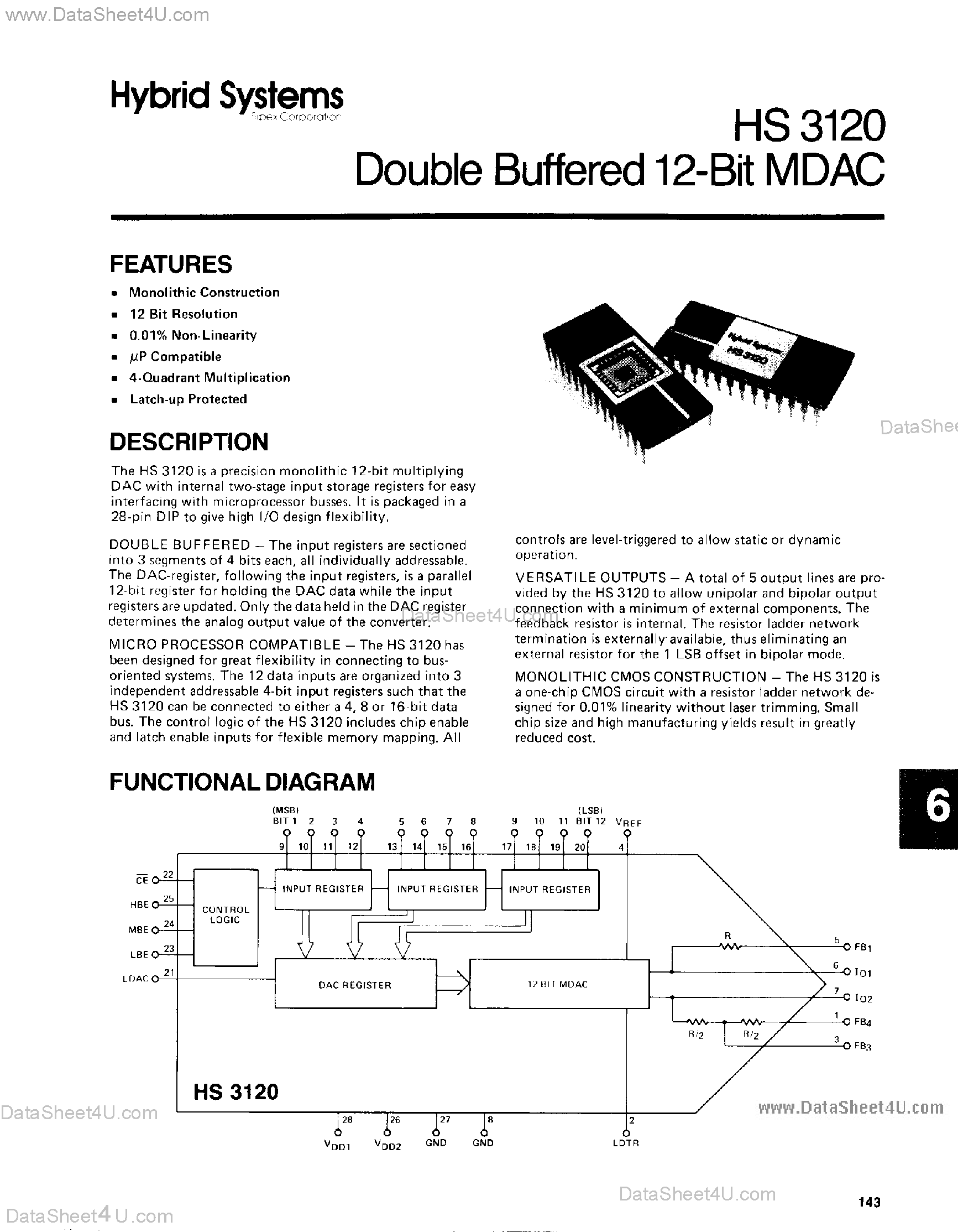 Даташит HS3120 - Double Buffered 12-Bit MDAC страница 1