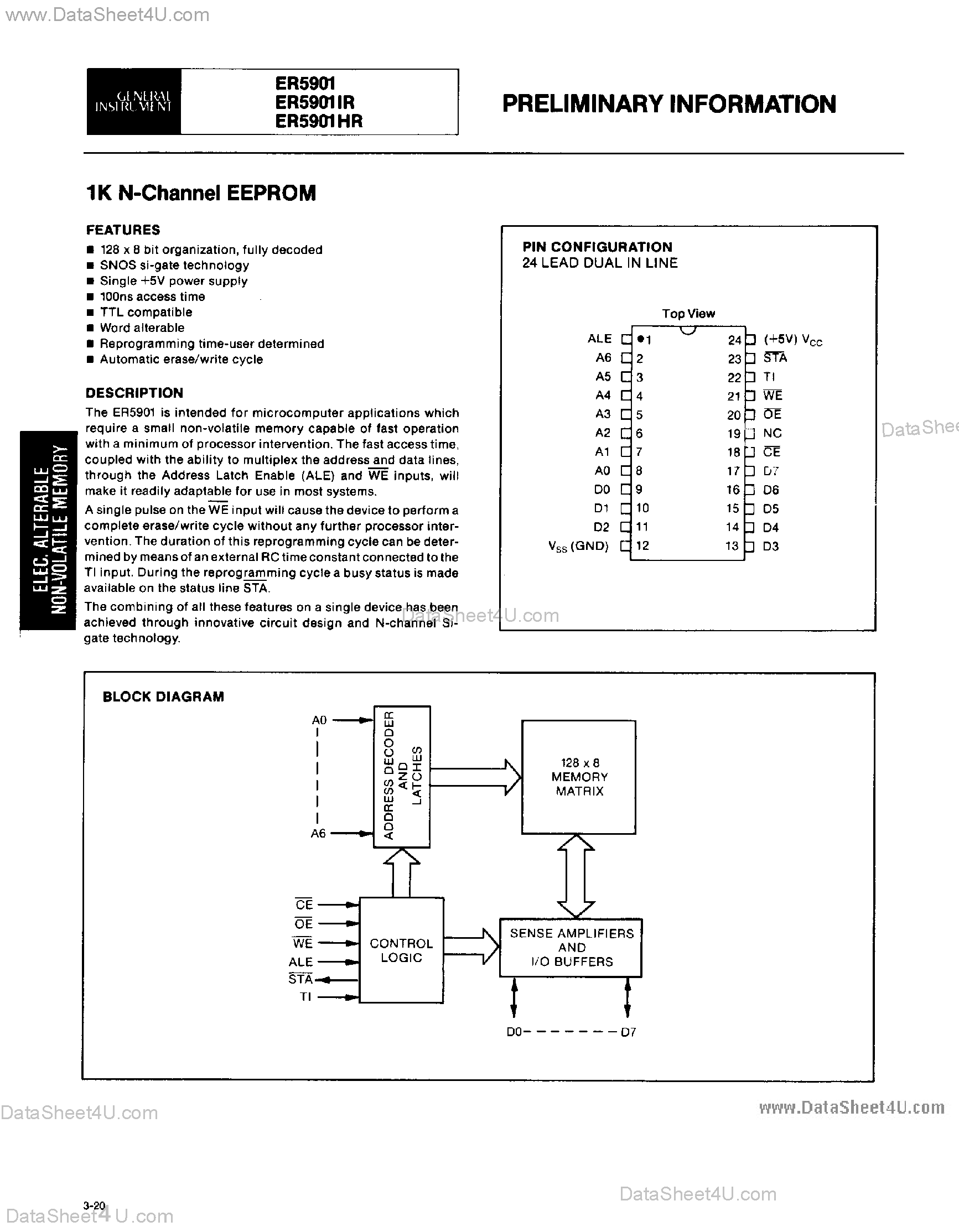Datasheet ER5901 - 1K N-channel EEPROM page 1