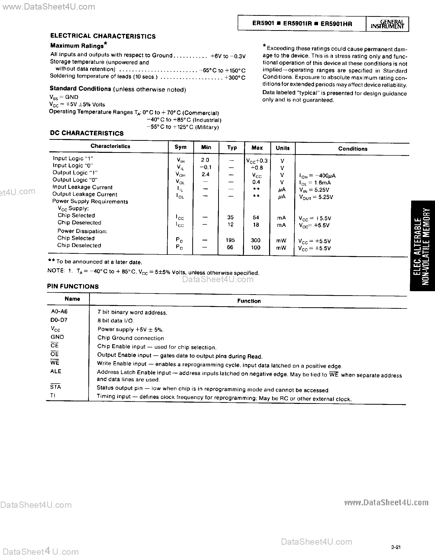 Datasheet ER5901 - 1K N-channel EEPROM page 2