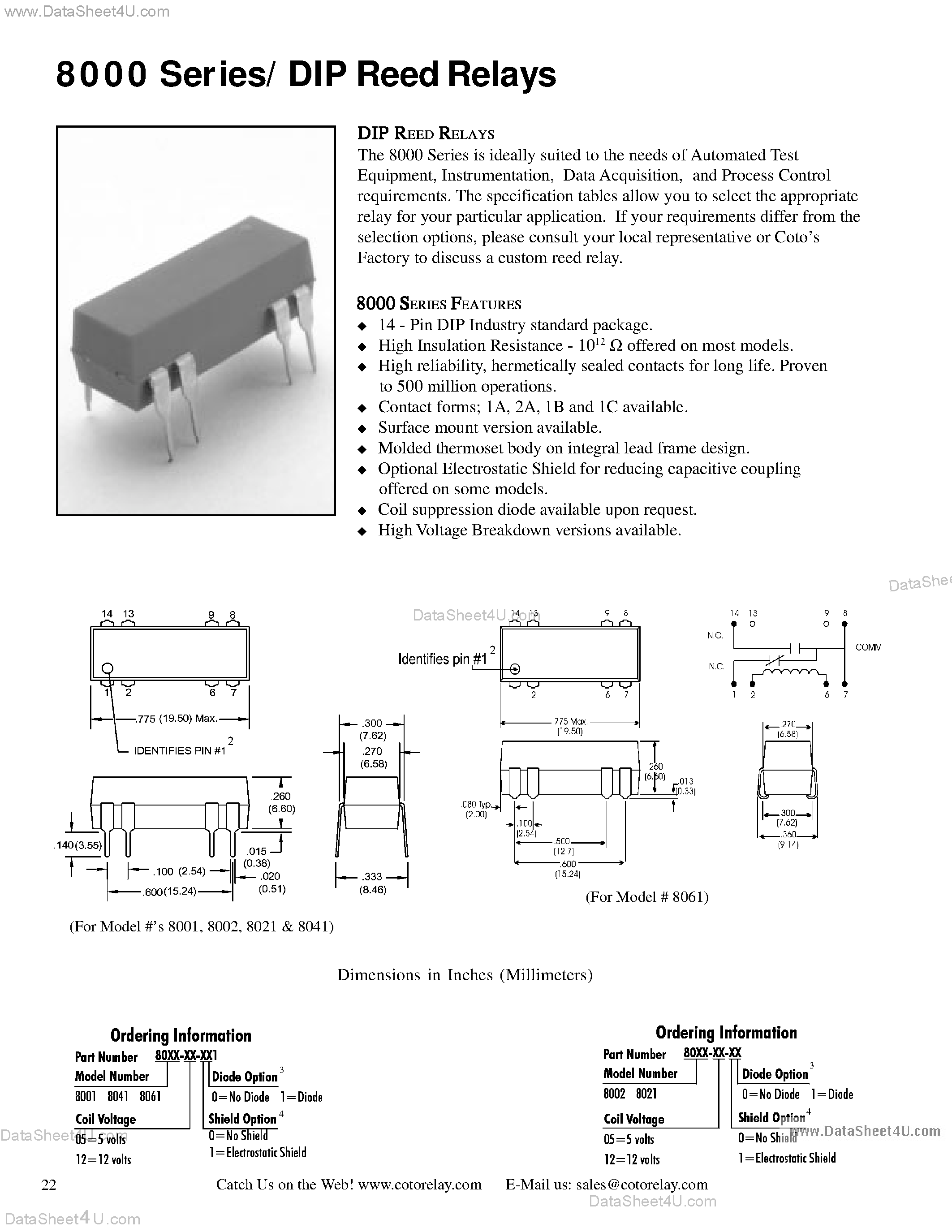Datasheet 8041-05-011 - (8000 Series) DIP REED RELAYS page 1