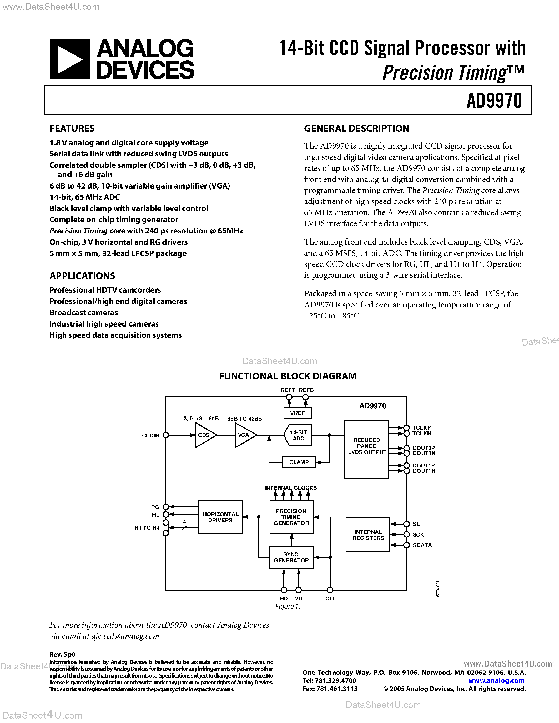 Datasheet AD9970 - 12-Bit CCD Signal Processor page 1