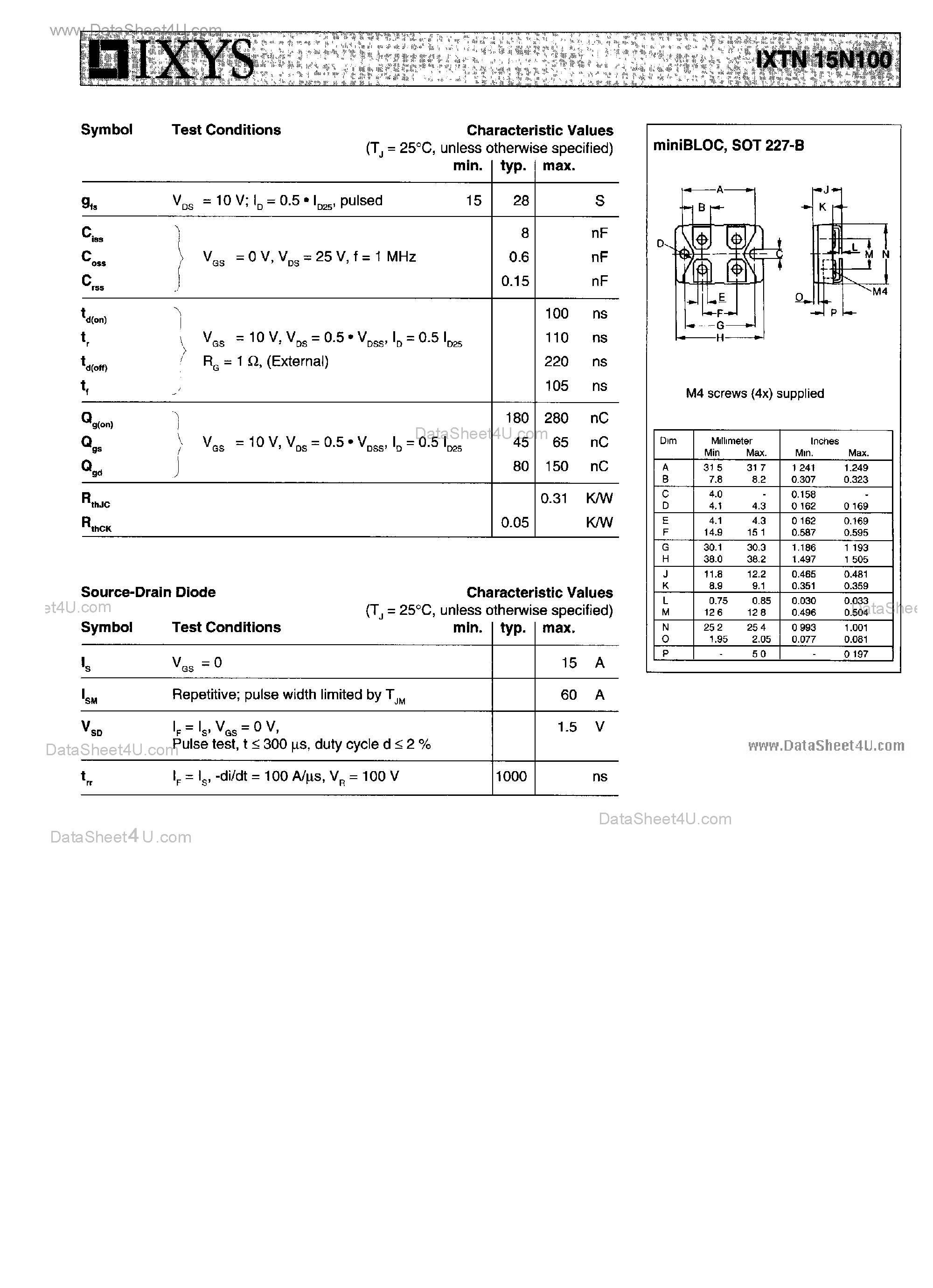 Datasheet IXTN15N100 - N-Channel Enhancement Mode page 2