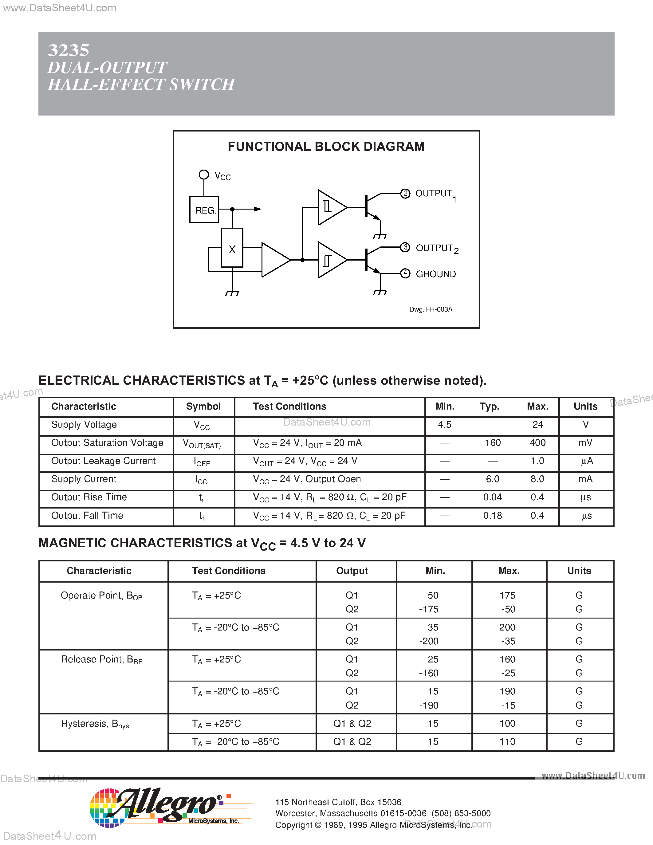 Datasheet UGN3235 - DUAL-OUTPUT HALL-EFFECT SWITCH page 2