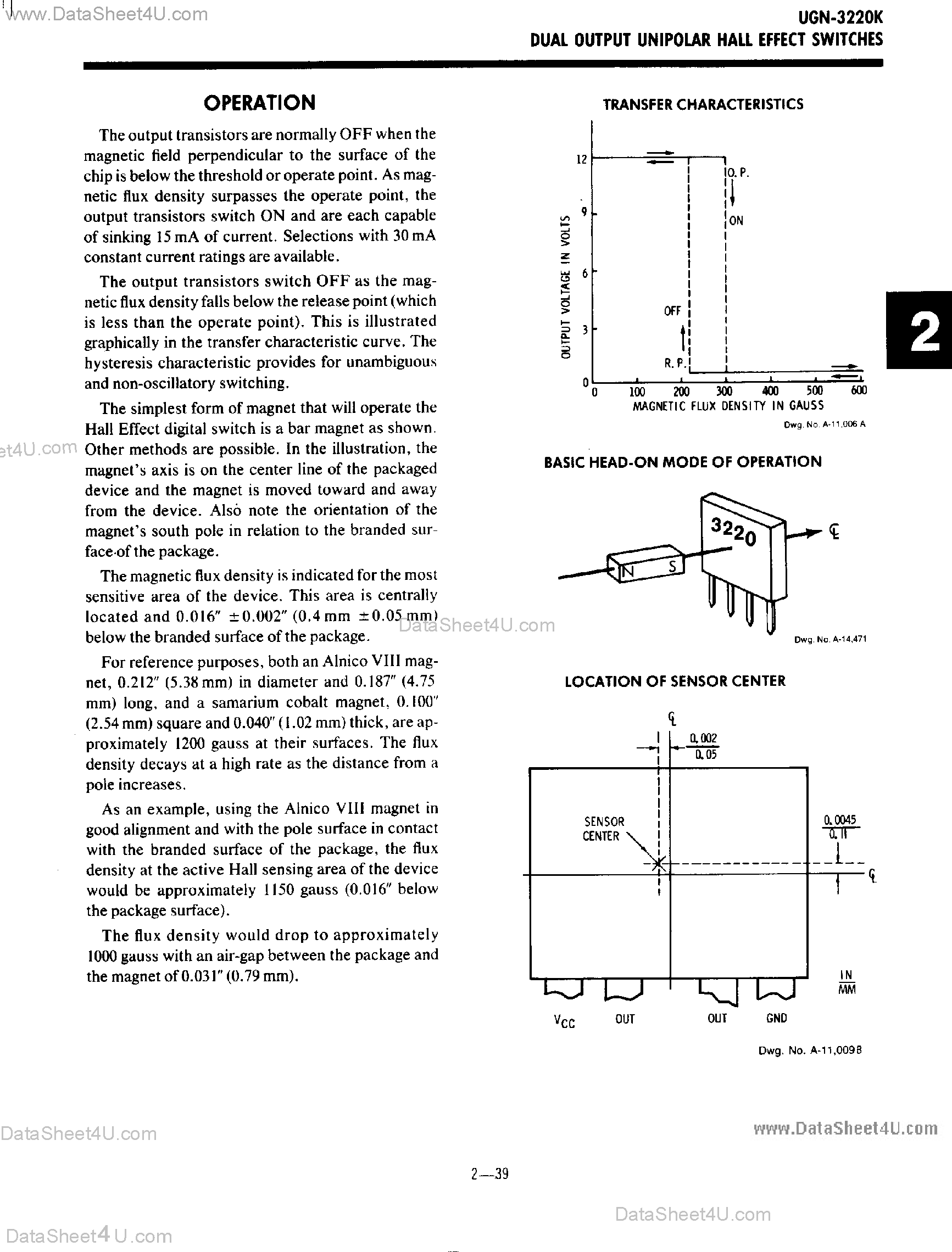 Datasheet UGN-3220K - Low Cost Dual Output Hall Effect Switch page 2