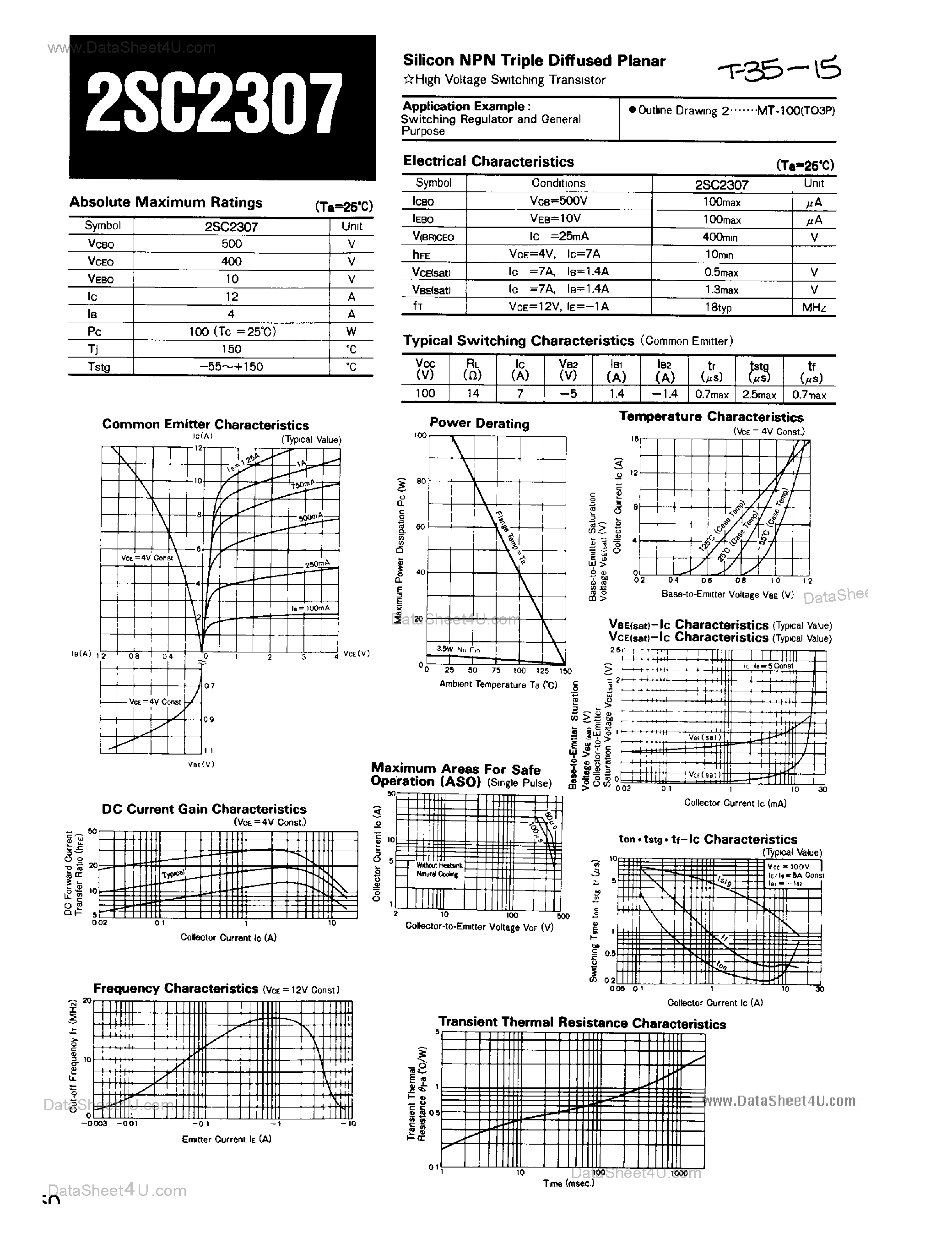 Datasheet 2SC2307 - Silicon NPN Triple Diffused Planar page 1
