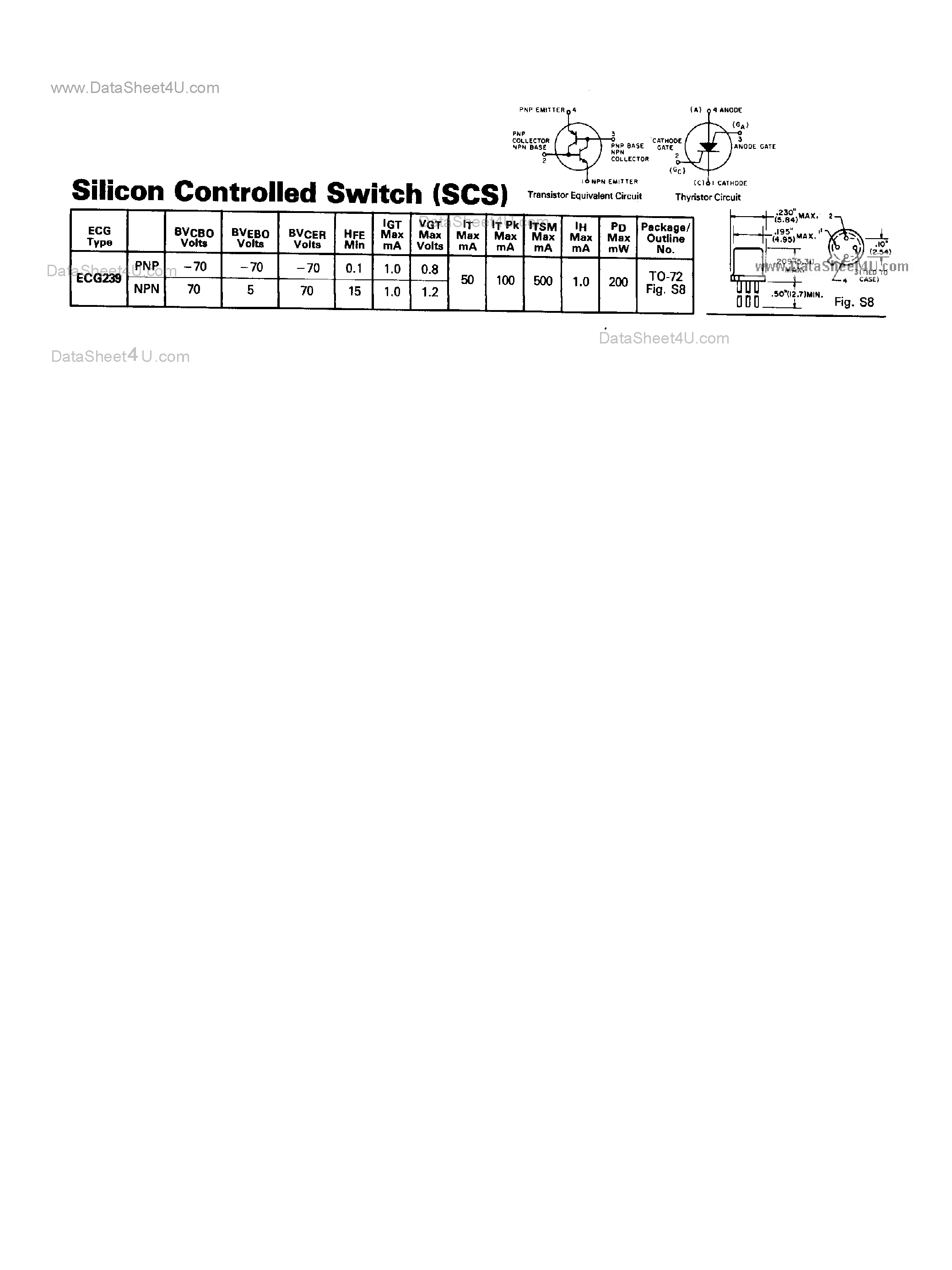 Даташит на микросхему ECG239 страница 1 Даташит ECG239 - Silicon Controlled Switch страница 1