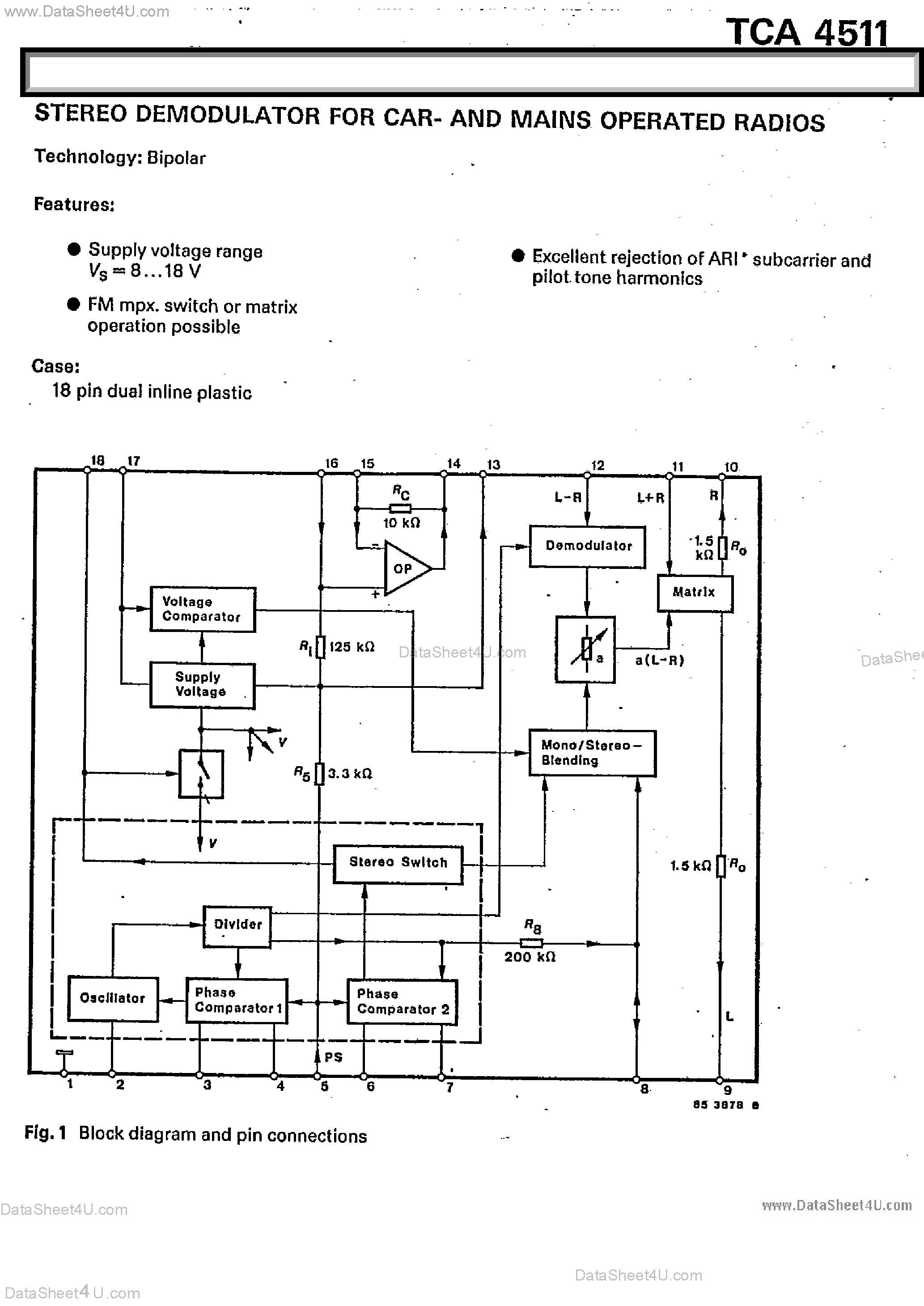 Даташит TCA4511 - Stereo Demodulator страница 1