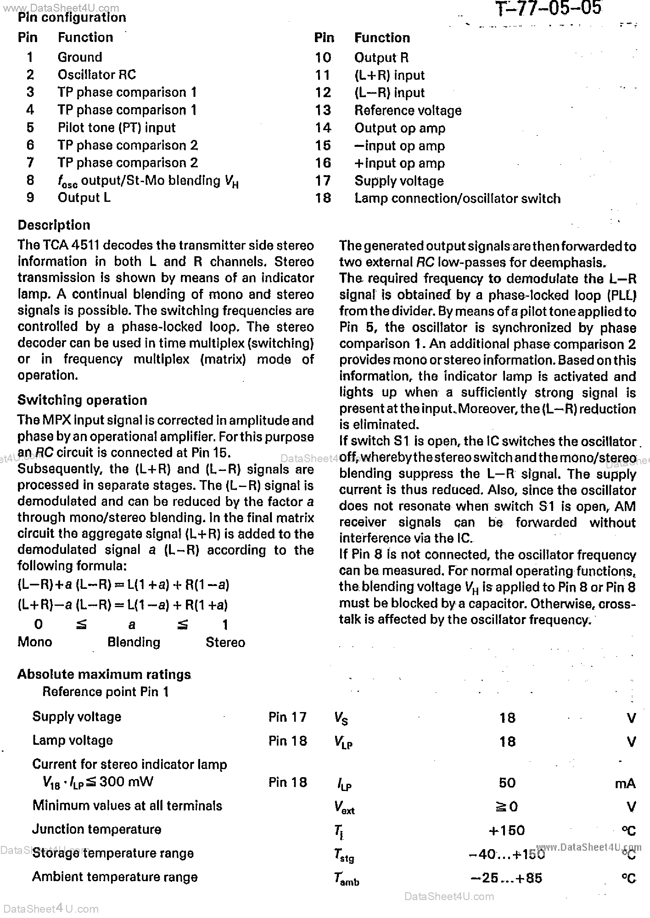 Даташит TCA4511 - Stereo Demodulator страница 2