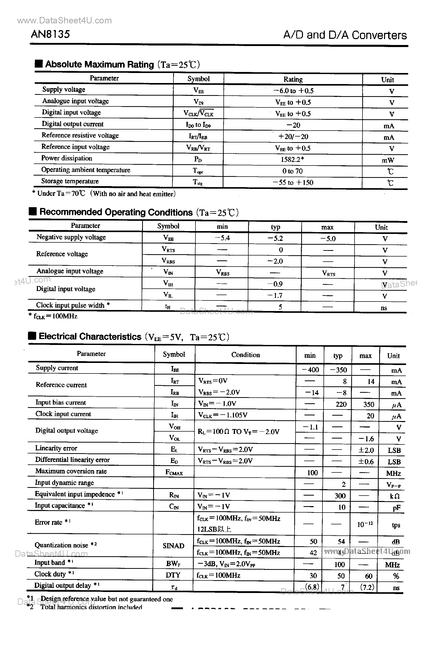 Даташит на микросхему AN8135 страница 2 Даташит AN8135 - High Speed Low Power Consumption Bipolar 10-Bit A/D Converter страница 2