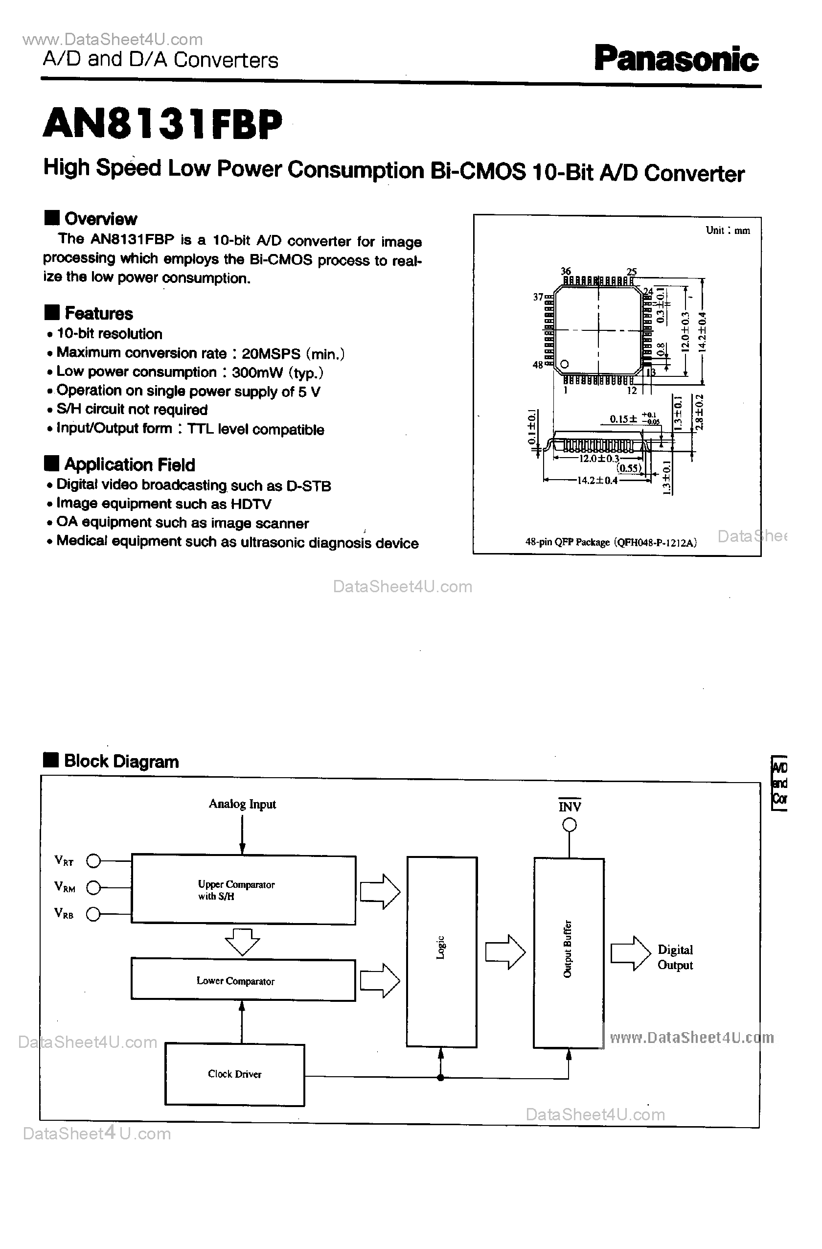 Даташит AN8131FBP - High Speed Low Power Consumption Bi-CMOS 10-Bit A/D Converter страница 1