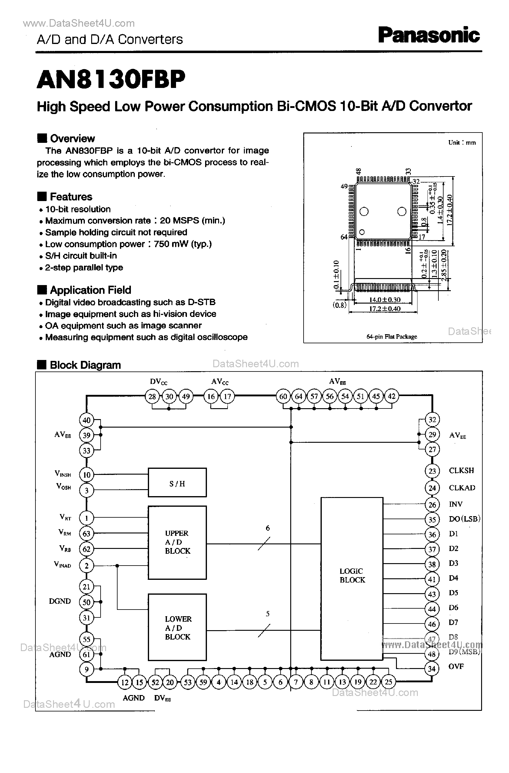 Даташит AN8130FBP - High Speed Low Power Consumption Bi-CMOS 10-Bit A/D Converter страница 1
