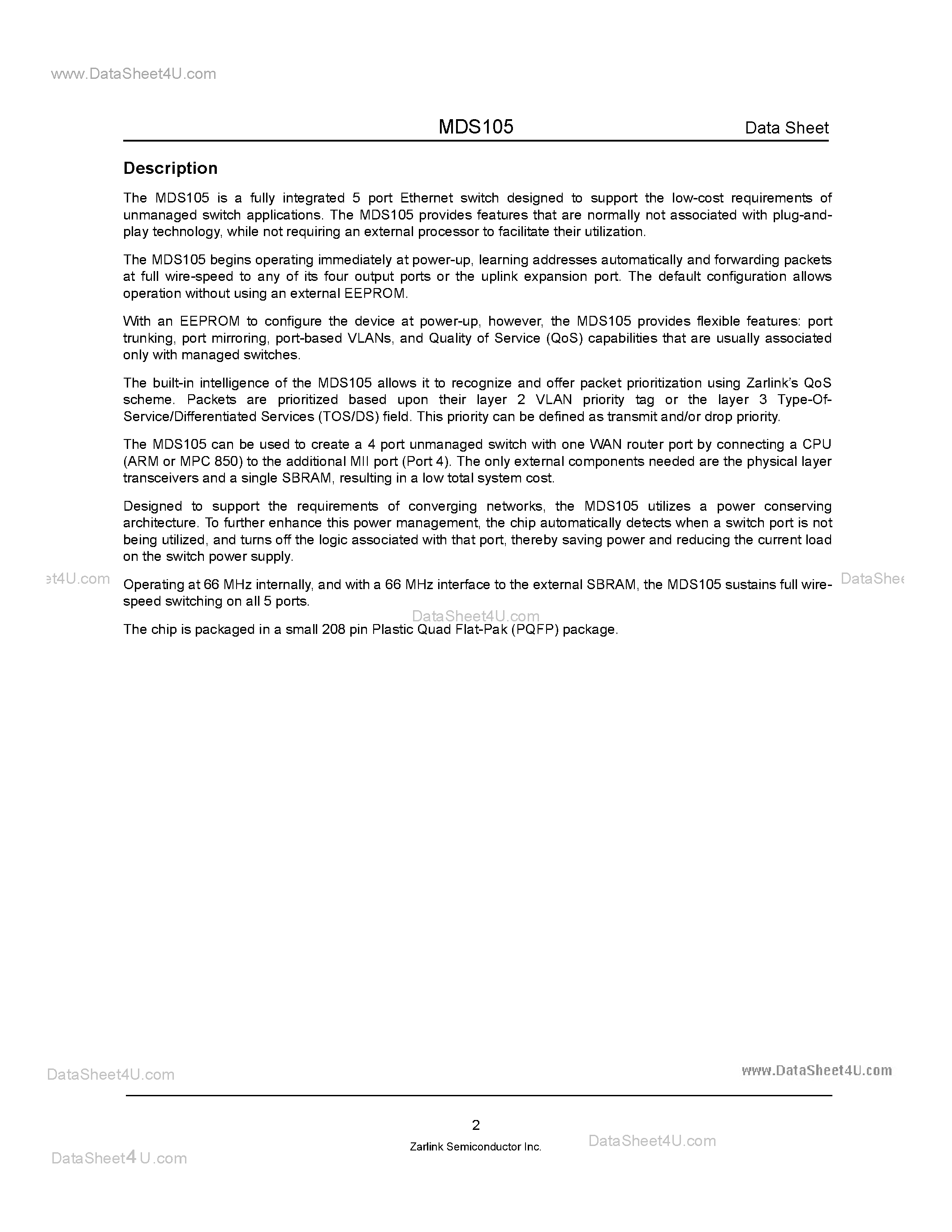 Datasheet MDS105 - Unmanaged 5-Port 10/100 Mbps Ethernet Switch page 2