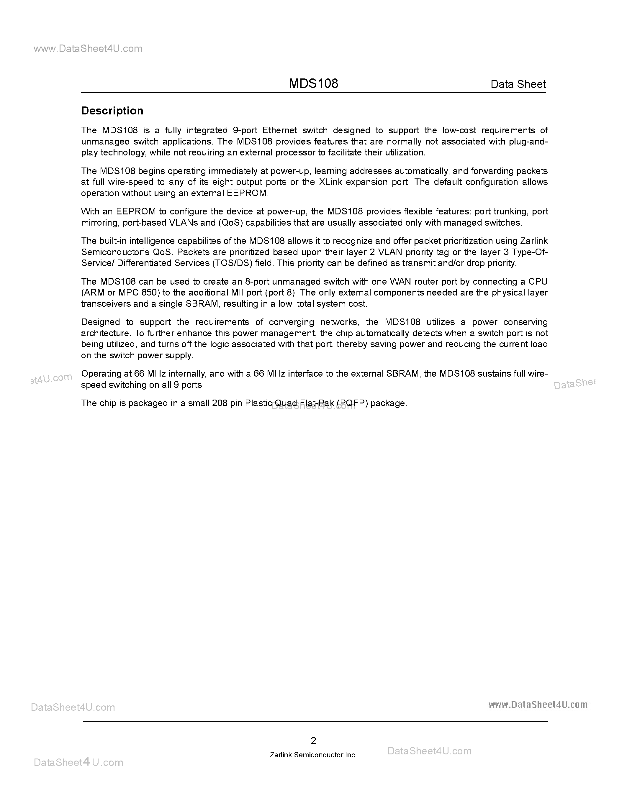 Datasheet MDS108 - Unmanaged 9-Port 10/100 Mbps Ethernet Switch page 2