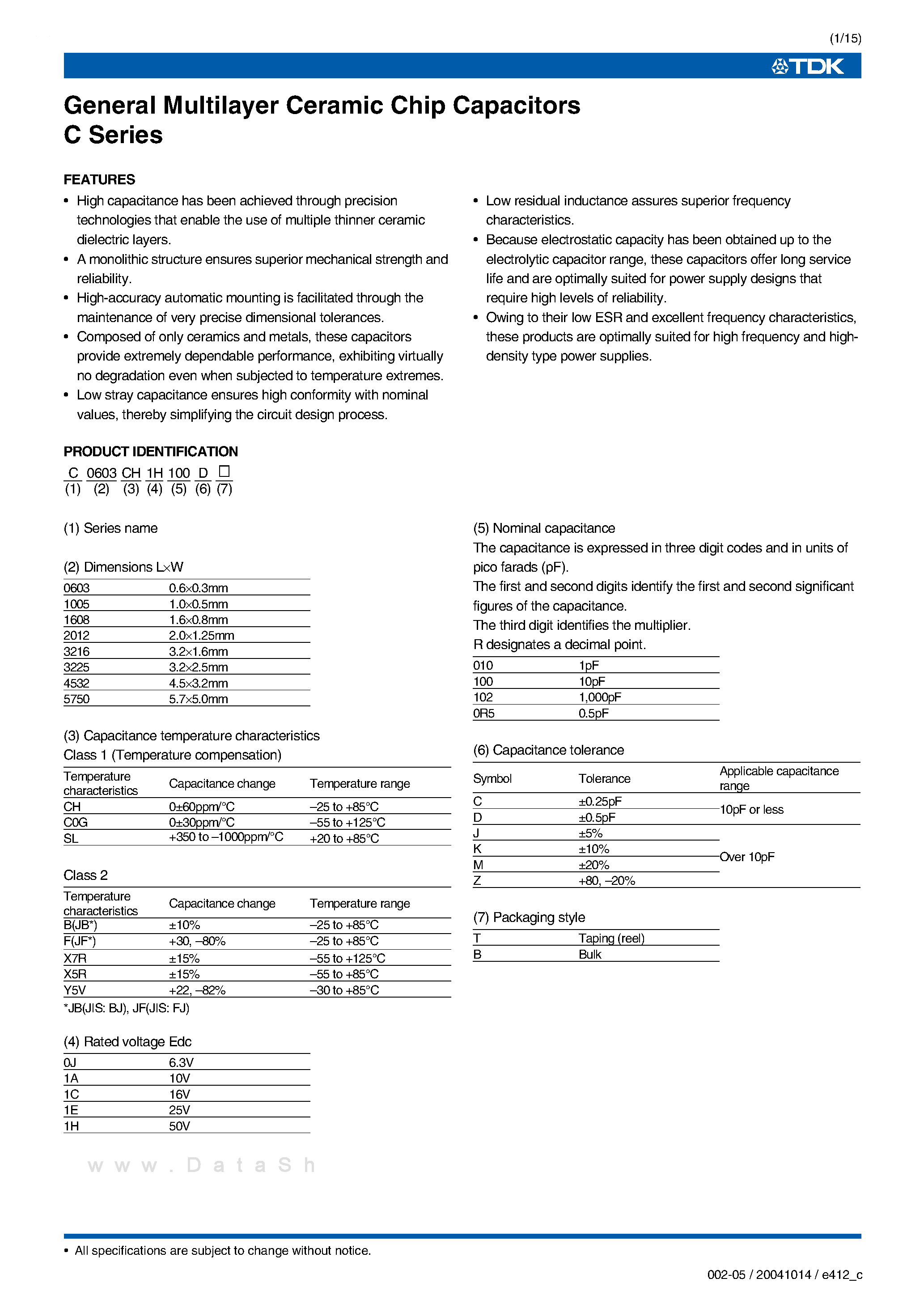 Даташит C4532CH1H104J - (C Series) General Multilayer Ceramic Chip Capacitors страница 1