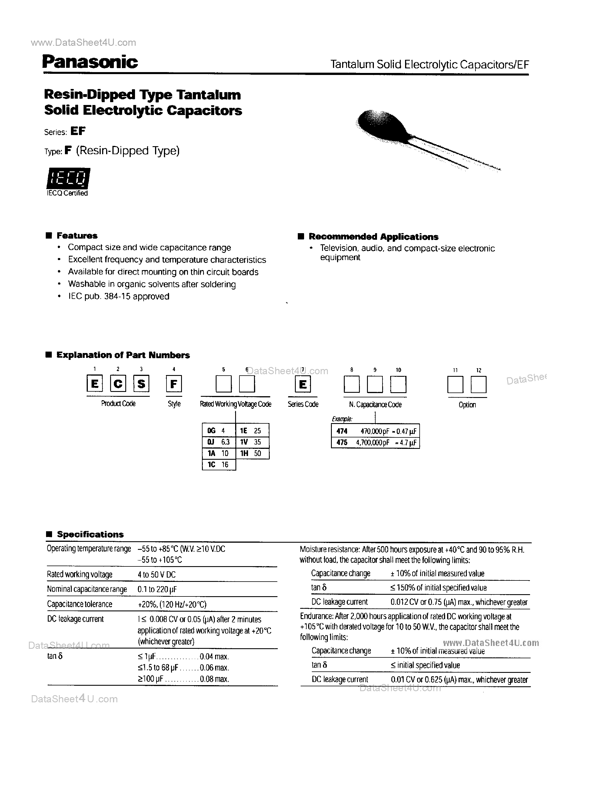 Datasheet ECS-F0GExxxxx page 1 Datasheet ECS-F0GExxxxx - (EF Series) Capacitors page 1
