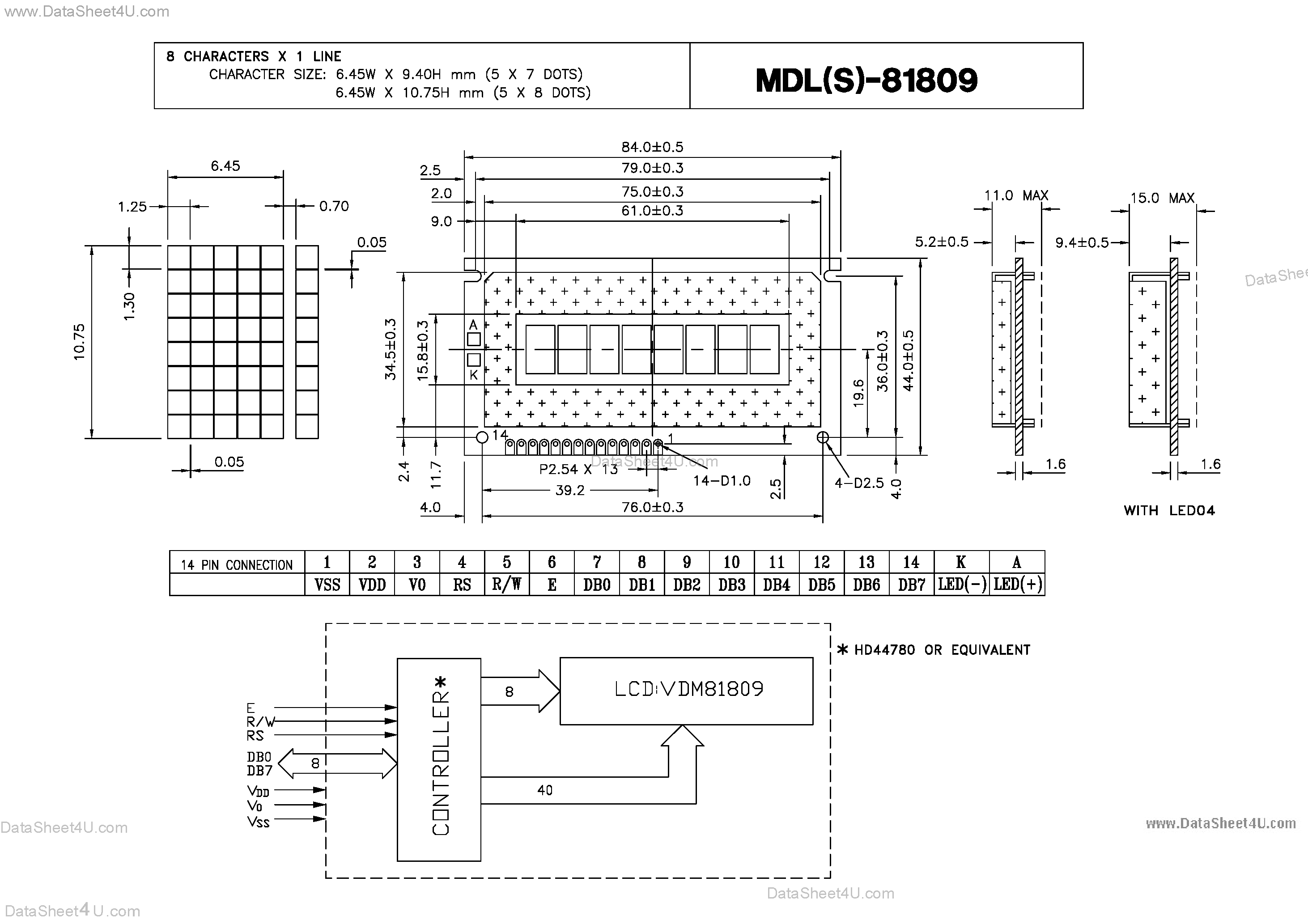 Даташит на микросхему MDL-81809 страница 1 Даташит MDL-81809 - Standard Character LCD Module страница 1