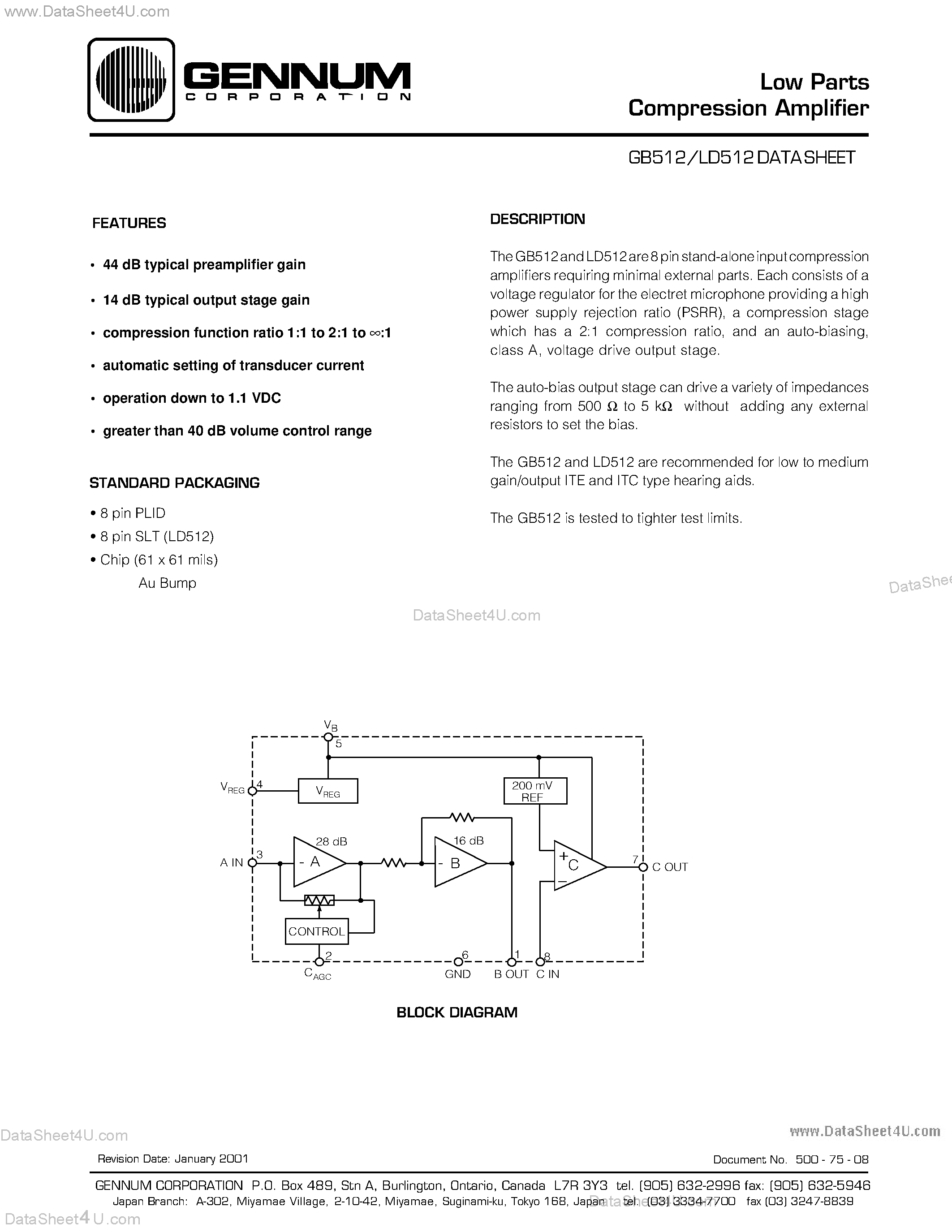 Datasheet LD512 page 1 Datasheet LD512 - Low Parts Compression Amplifier page 1