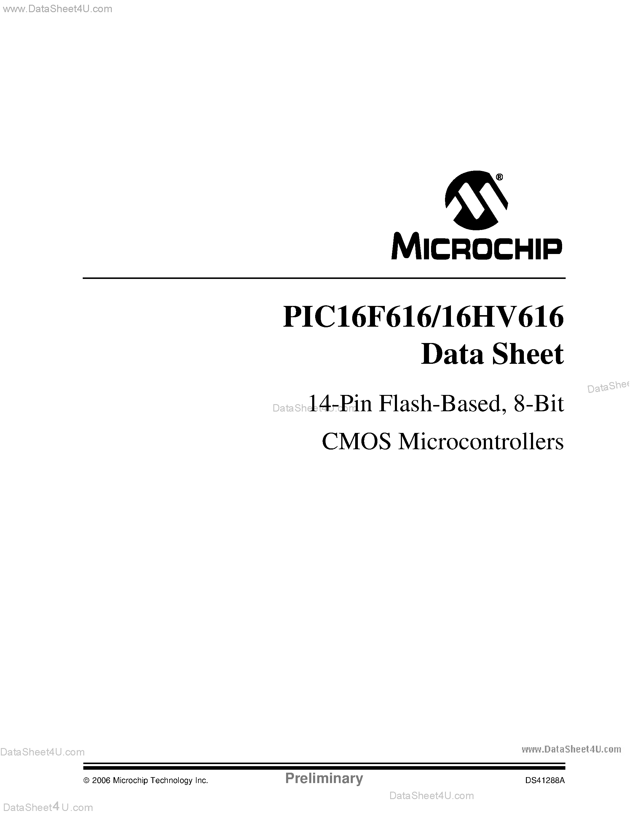 Даташит PIC16F616 - 8-Bit CMOS Microcontrollers страница 1