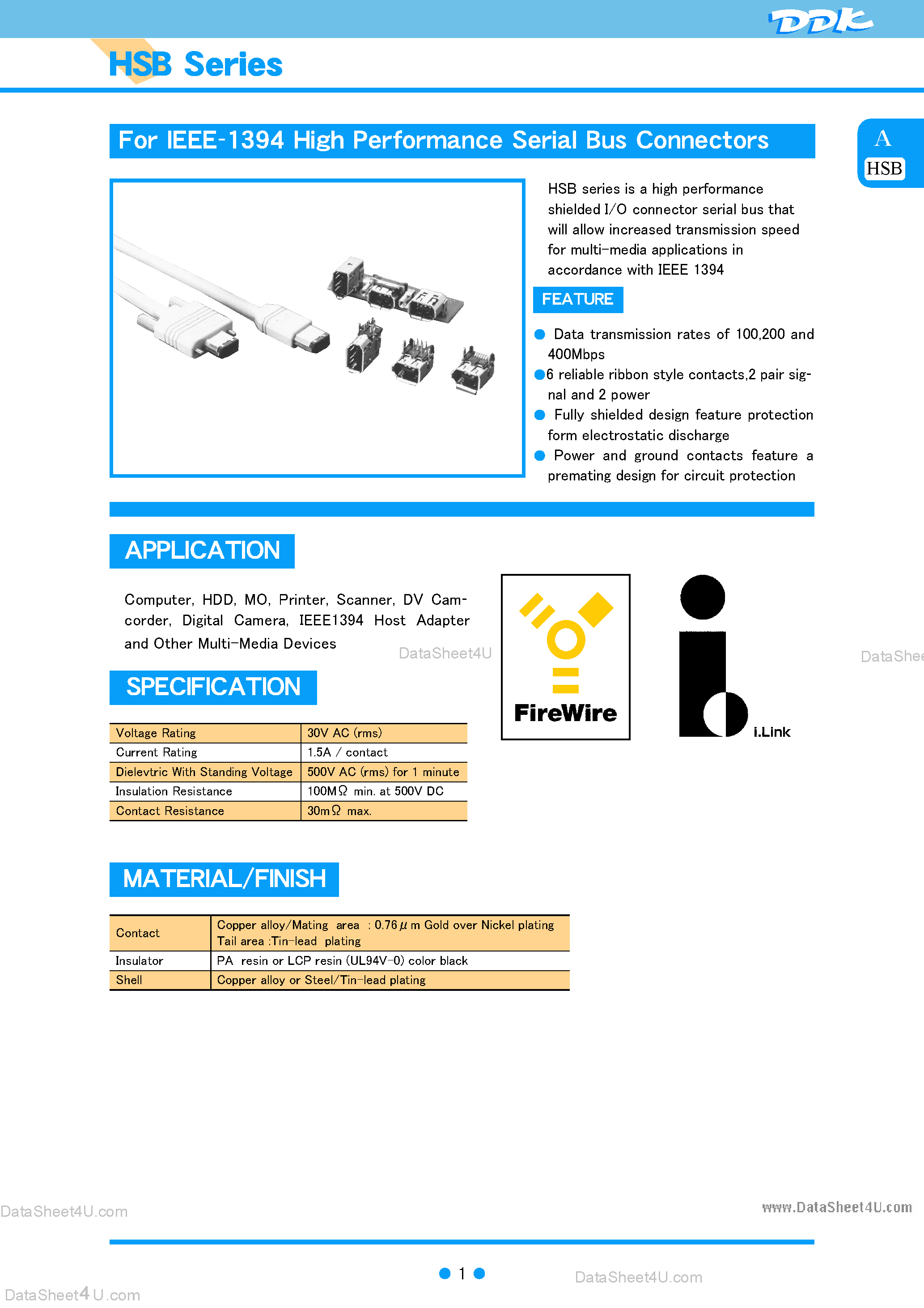 Даташит HSB-ARA62-SN15A - (HSB Series) Connectors страница 1