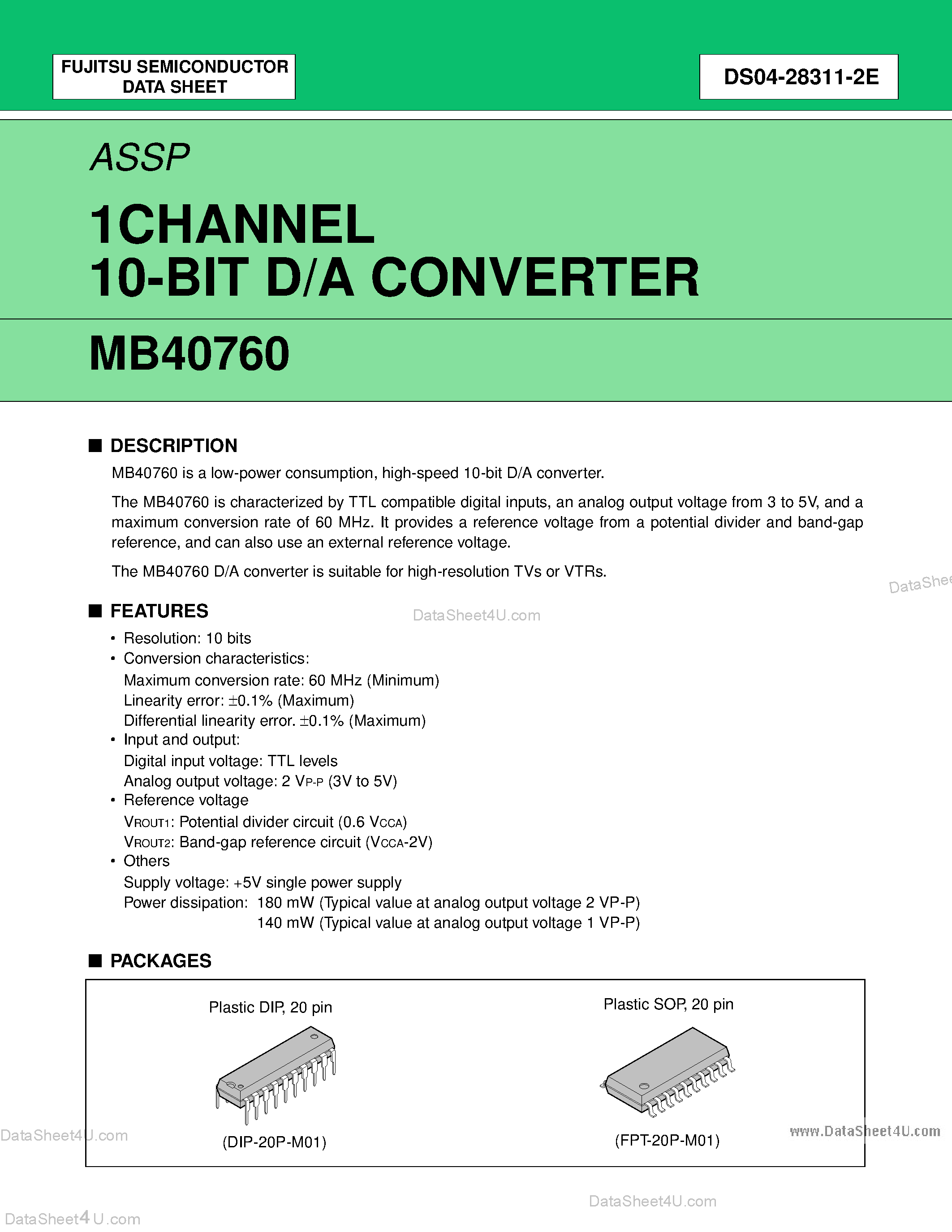 Даташит MB40760 - 1 CHANNEL 10-BIT D/A CONVERTER страница 1