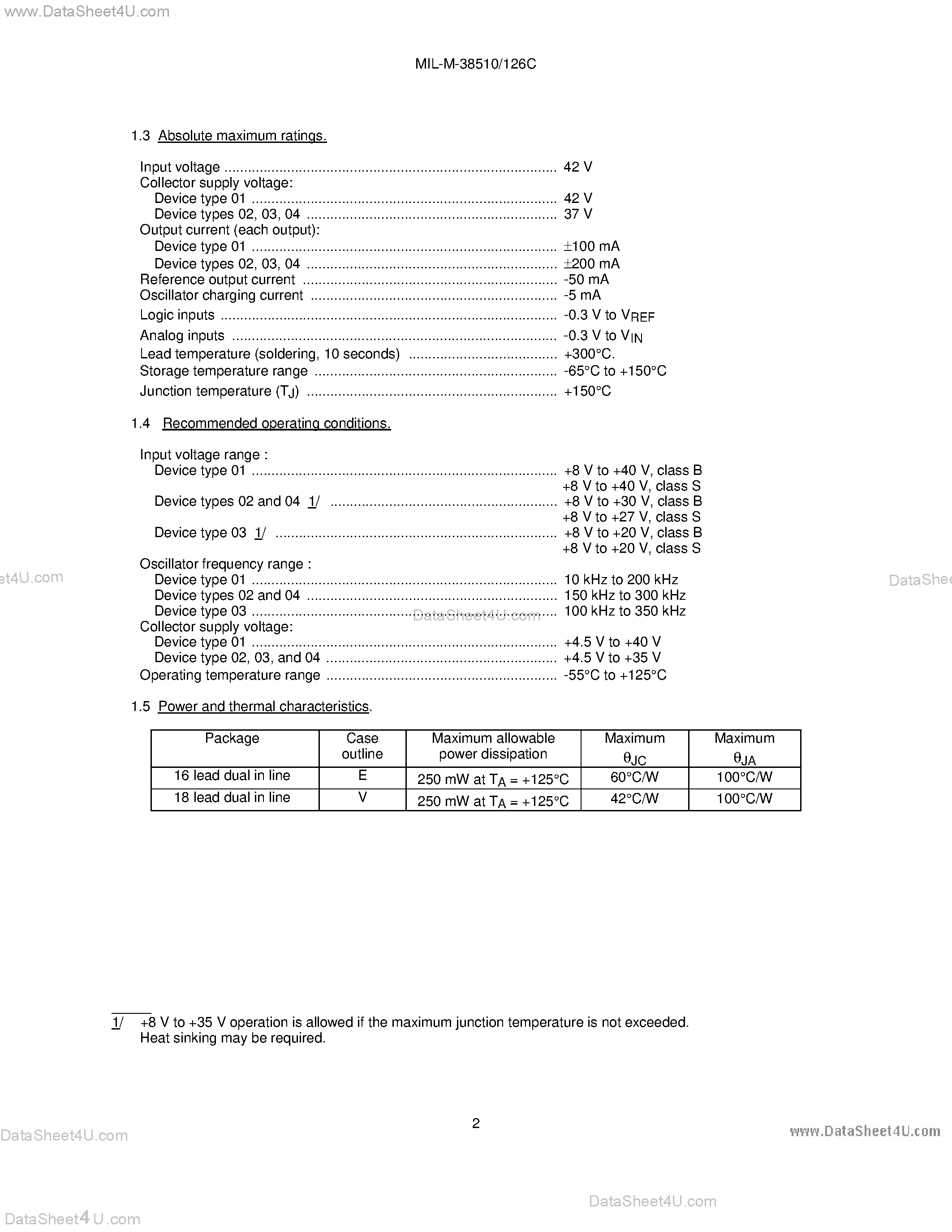 Datasheet M38510/12603BVA - SMPS CONTROLLER page 2